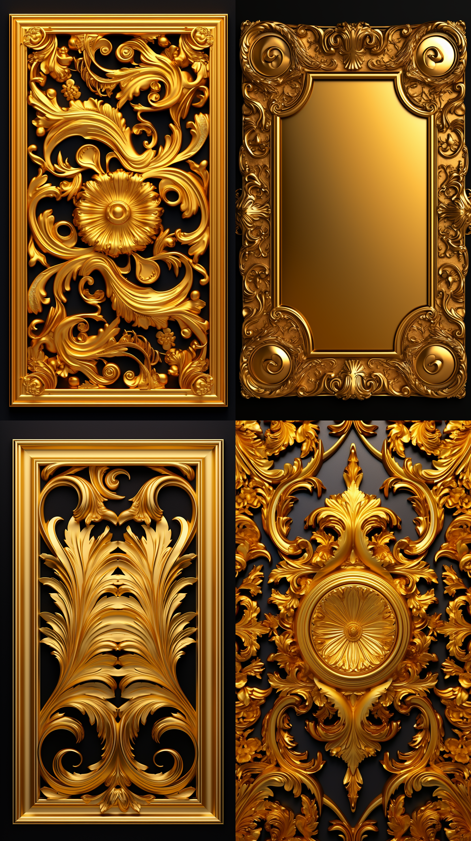 巴洛克风格的图案，立体感，金黄色，金属质感很强，设计一个正方形的外框图