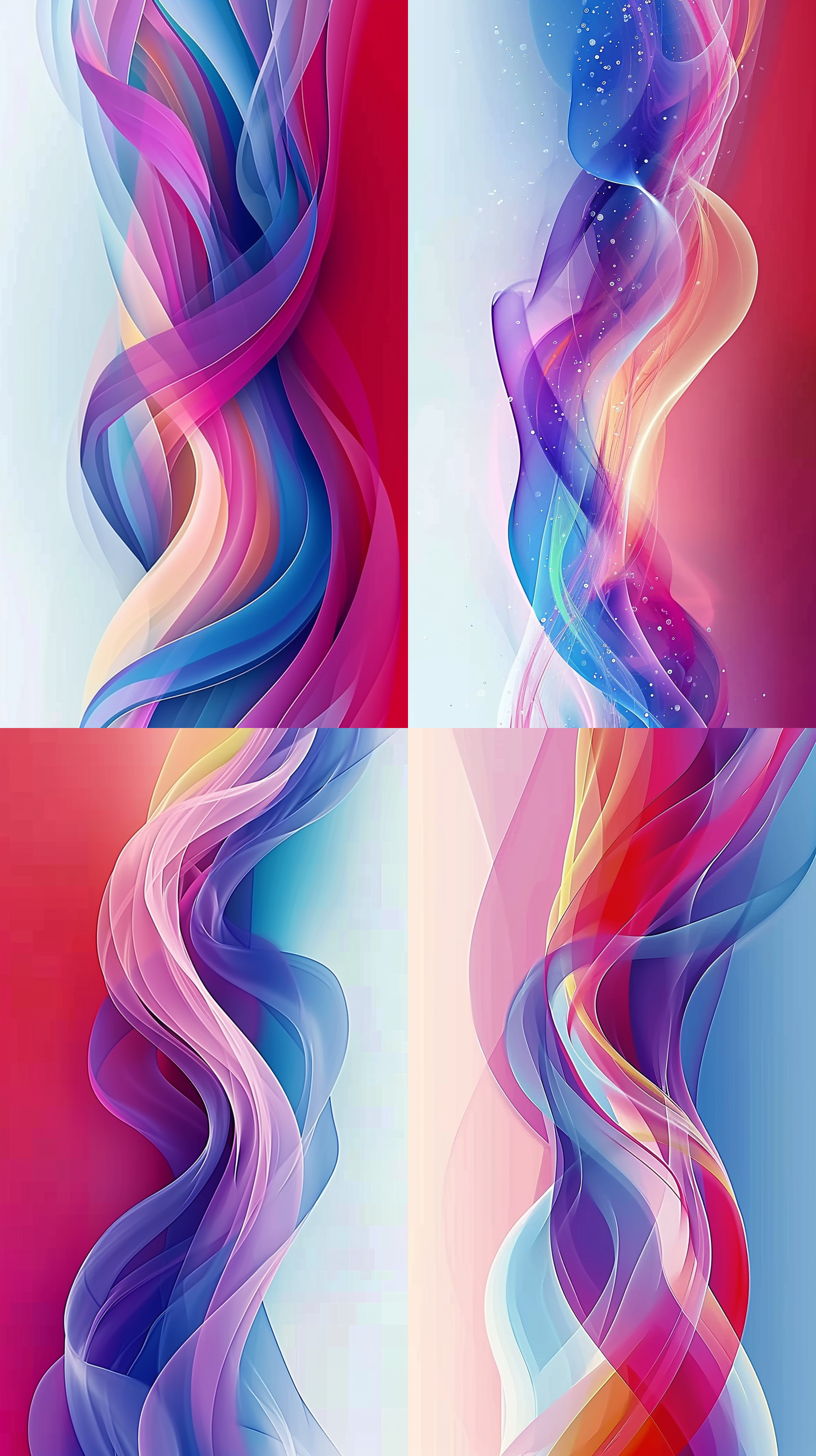 生成一个贺年海报，七色彩虹的彩色条带緾绕交错在一起，颜色 和谐，专业配色，元旦和春节的喜庆的气氛，背景为贺年的红色为背景色调，顶级专业的设计水平，排版专业简介大气，创意画面新颖独特，8k的顶级画质，色彩细节丰富，饱和的色彩