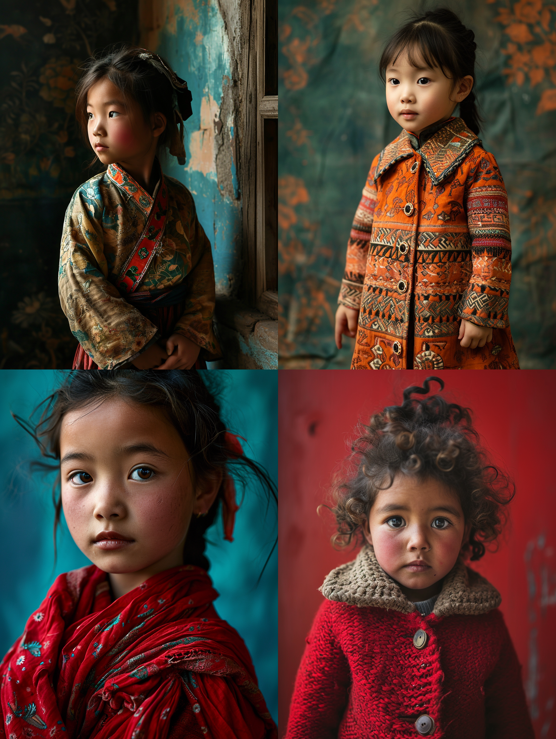 一个东方小女孩，纯色背景，摄影纪实，莱卡镜头 全身 全身