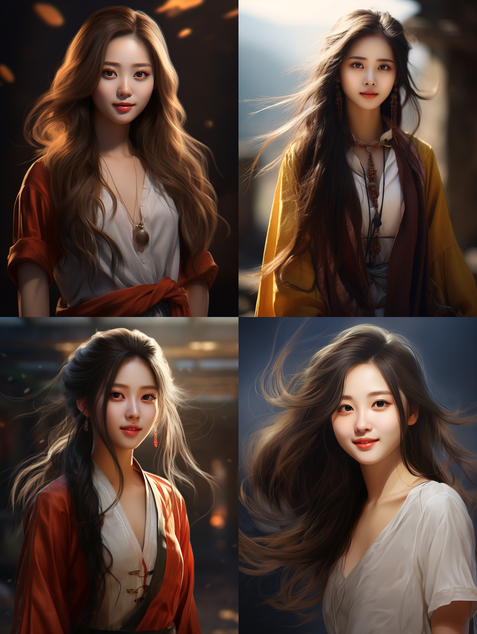 chinese girl, soft facial features, bright eyes, flowing long hair, fashionable outfit, confident smile, static shot, standard picture, standard lens, daytime shooting, sketch style, digital photograph, advanced rendering technology, unreal engine, high-definition resolution.