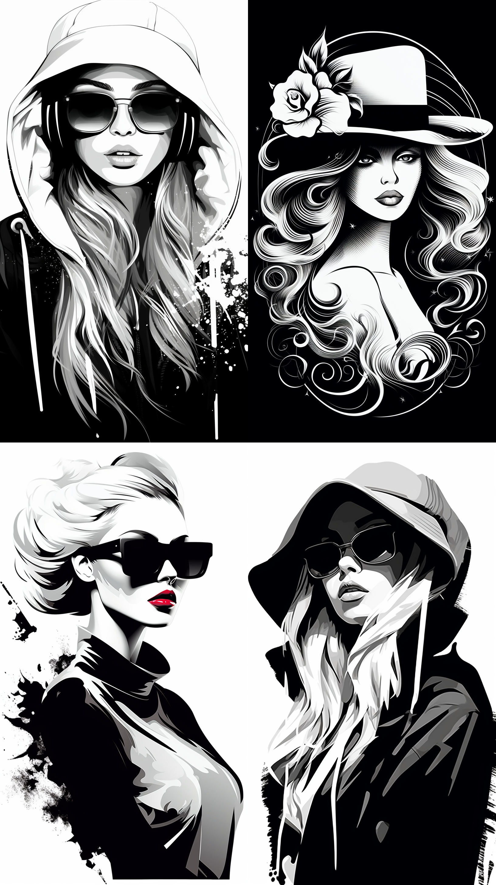 服装店logo设计 创意、精致、时尚 黑白色调 插画矢量