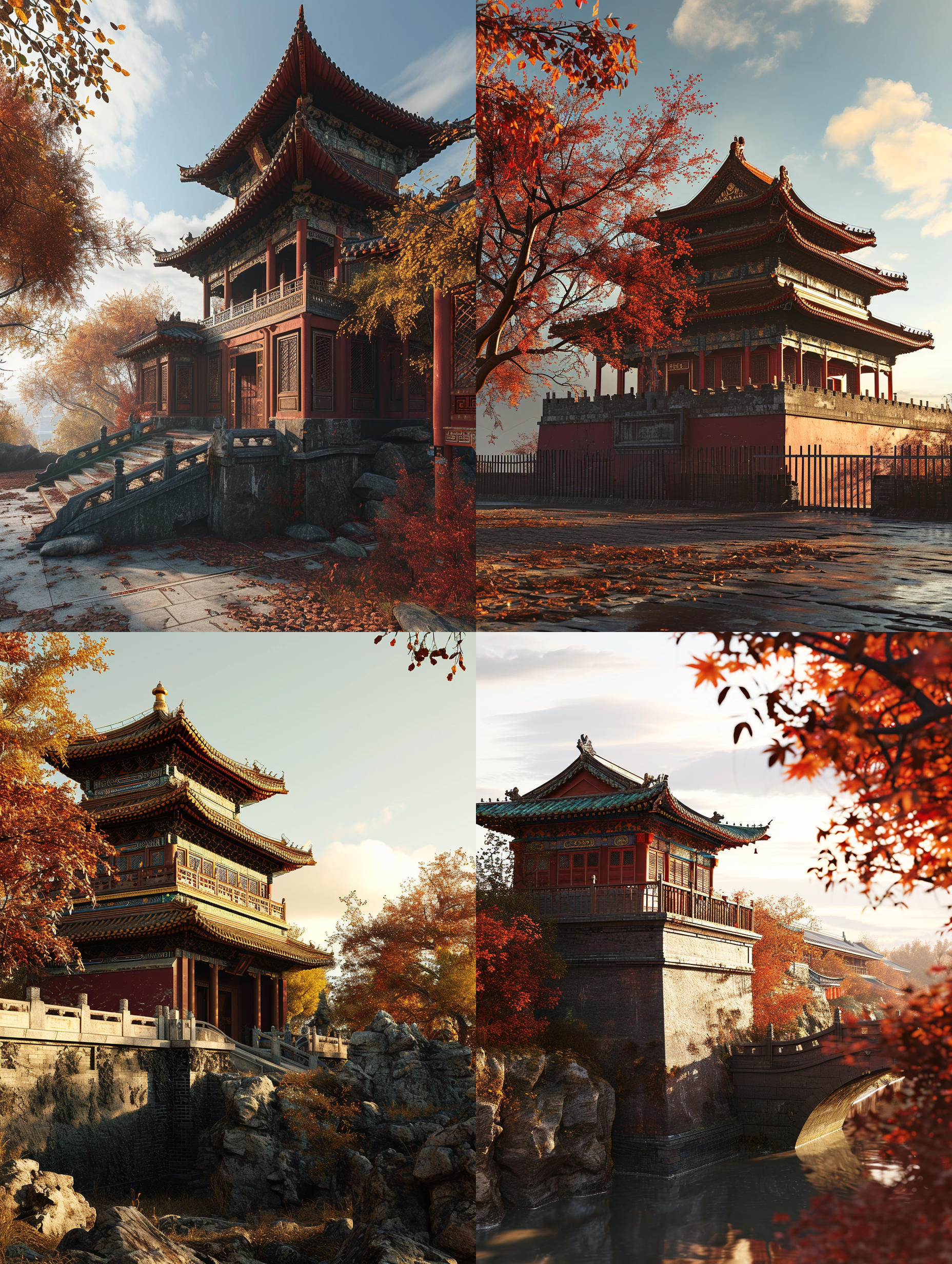 unreal engine,the corner tower of the forbidden city,on a late autumn afternoon