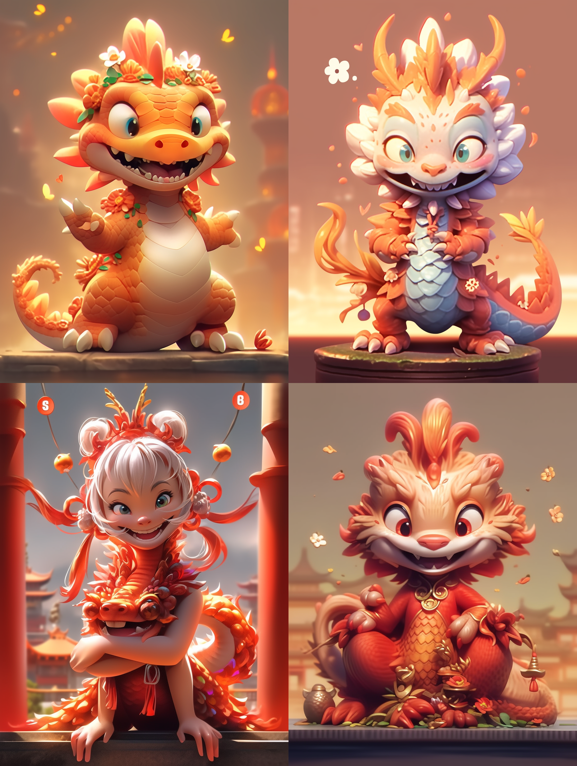 中国风，可爱的小龙，摆出yes 的pose