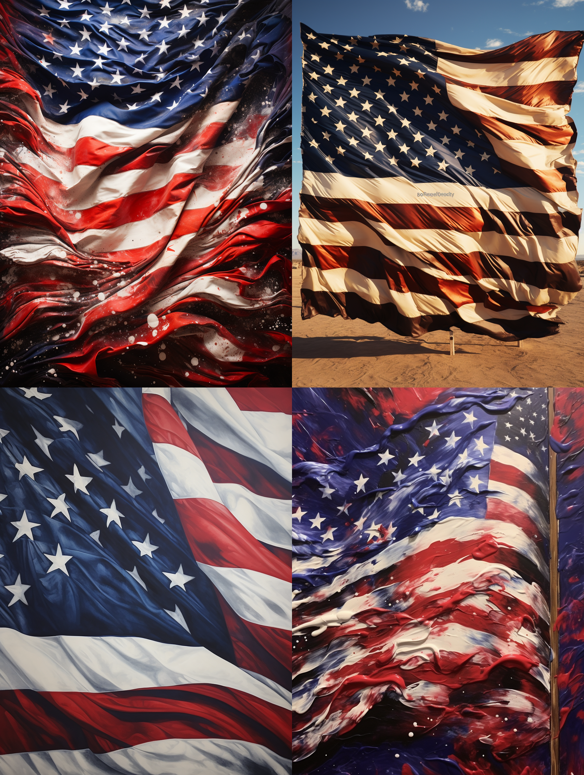 战火纷飞的空间，一面巨大的国美国旗随风飘扬，背景深沉