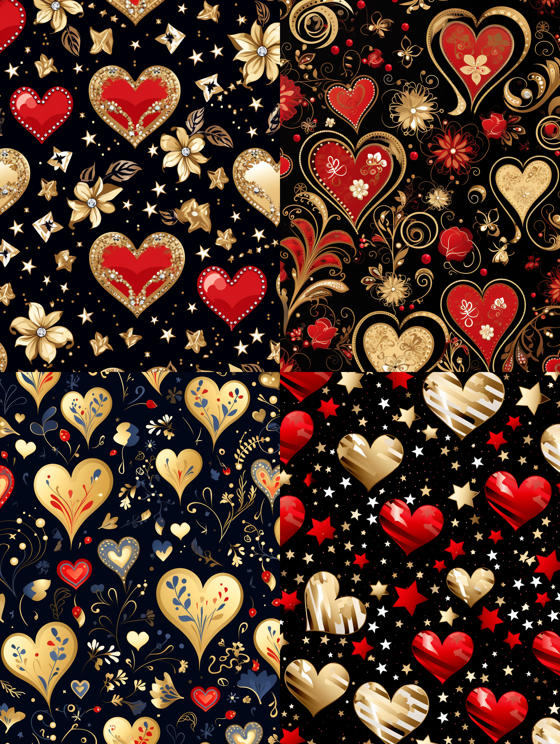 为美国情人节设计一幅精美的图案，可以用来做衣服。有美国元素，有英文表达，金光闪闪。