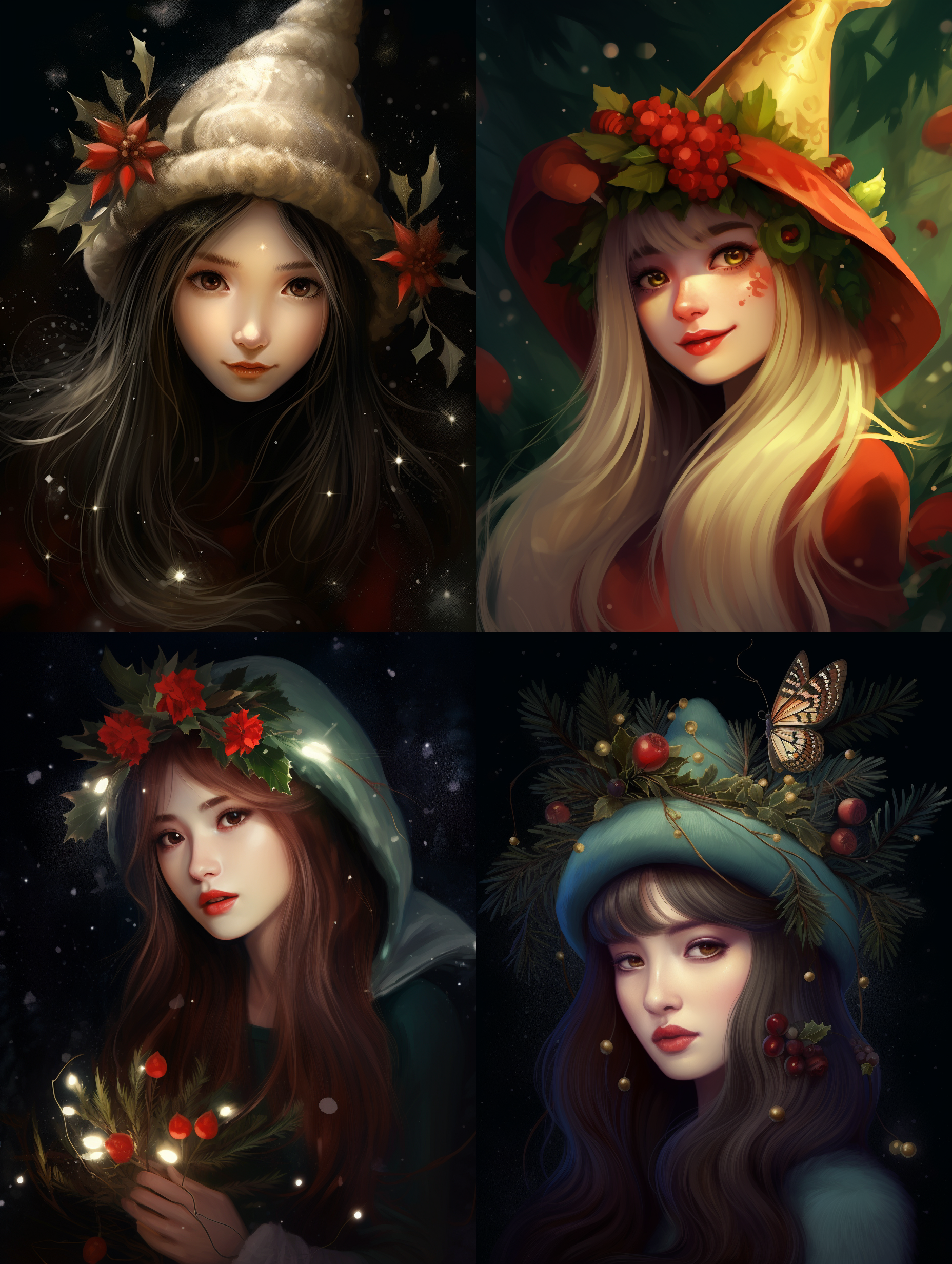 圣诞帽，鲜花，萤火虫