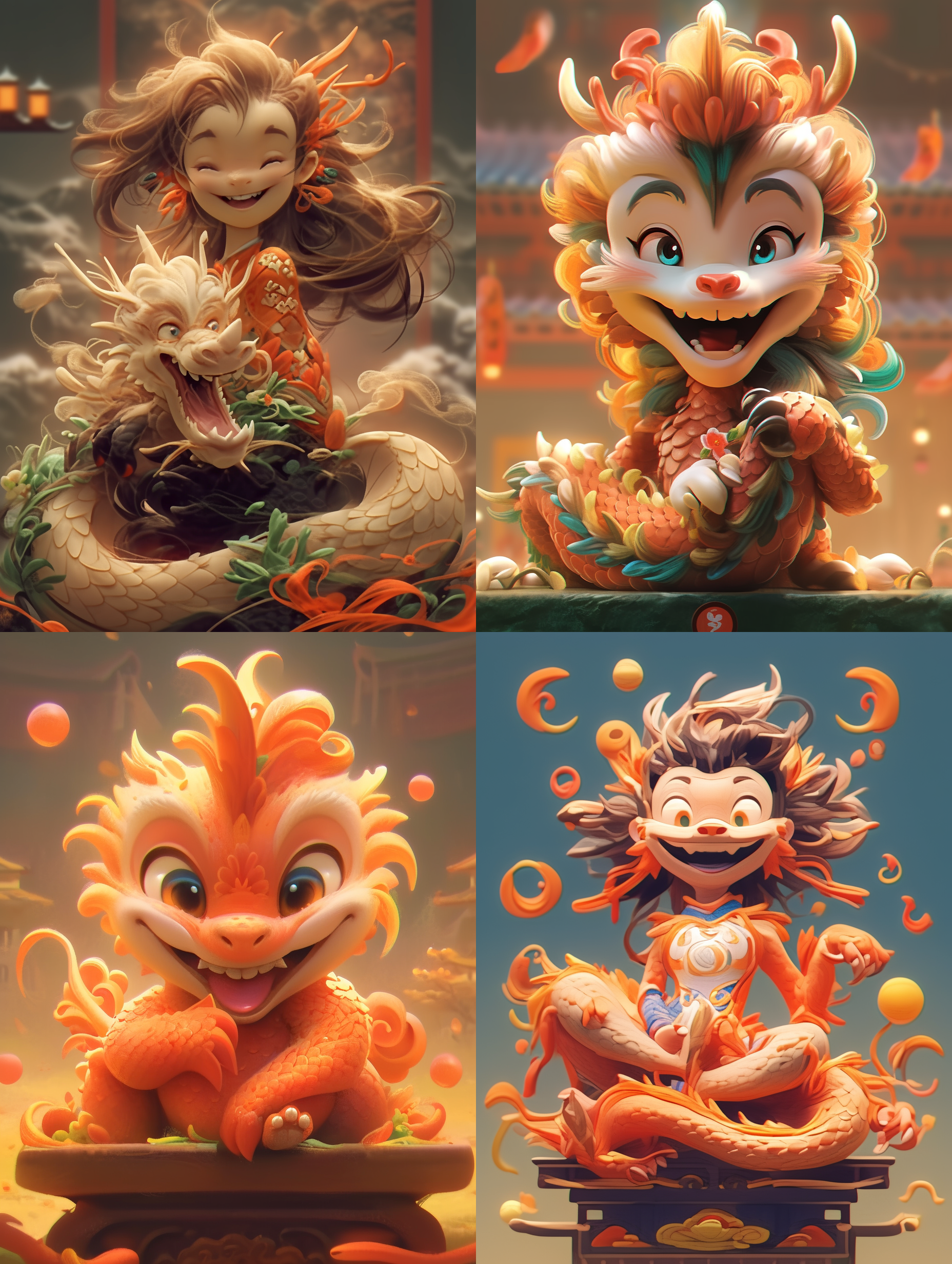 中国风，可爱的小龙，摆pose