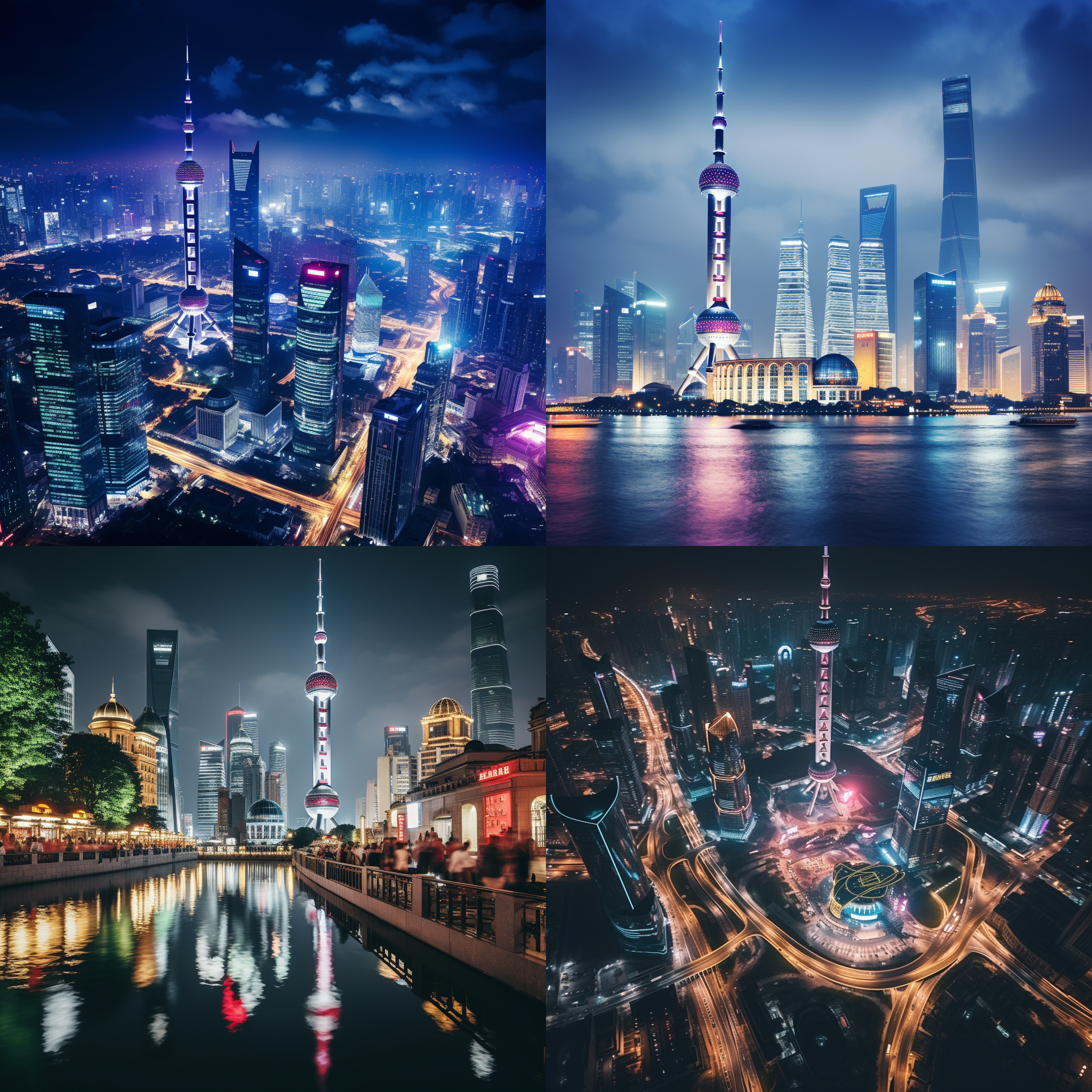 上海高楼大厦的繁华夜景，有上海中心，东方明珠