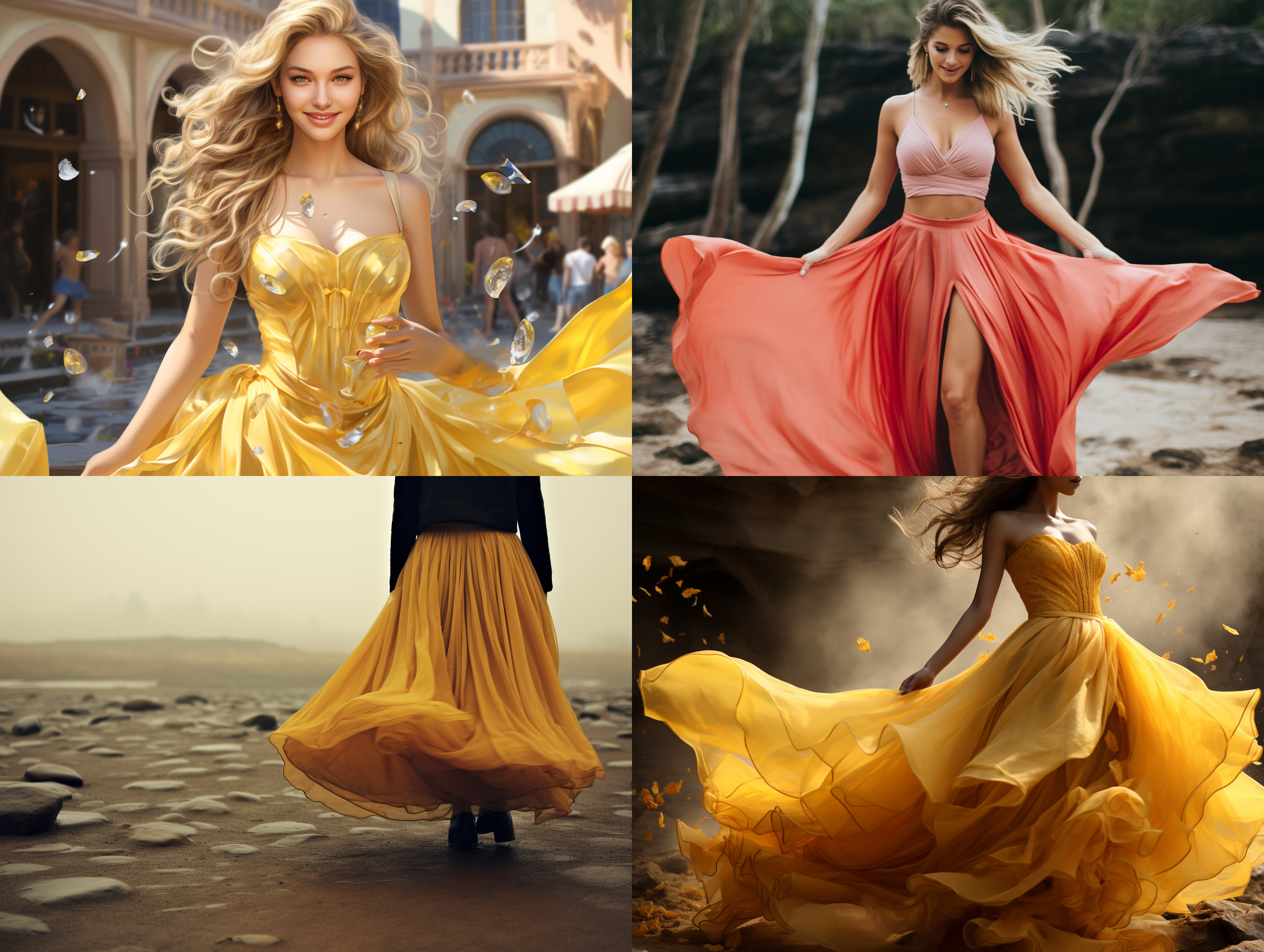 沙滩上一缕红裙在飘荡，空气弥漫着香水的味道 多云 沙滩 海边 女孩 御姐 黄色头发