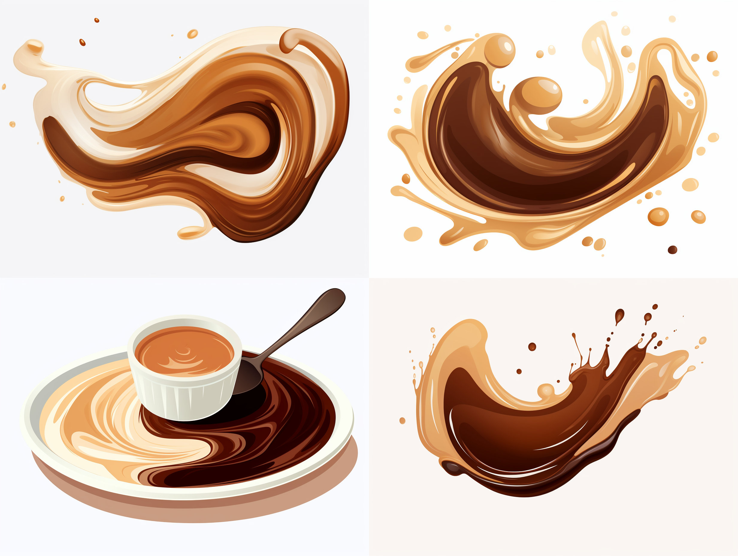 咖啡色的酱汁，矢量图形，配色简单，白色背景，等构。