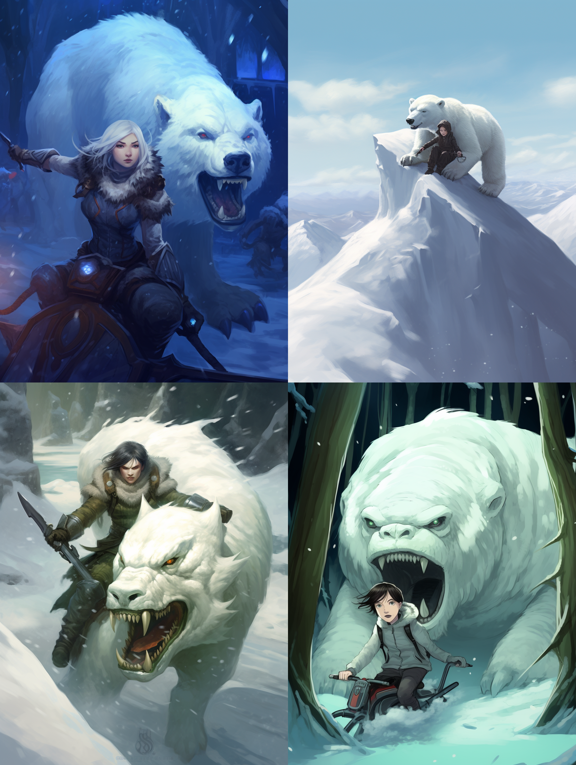 骑在巨大的白熊 冰天雪地