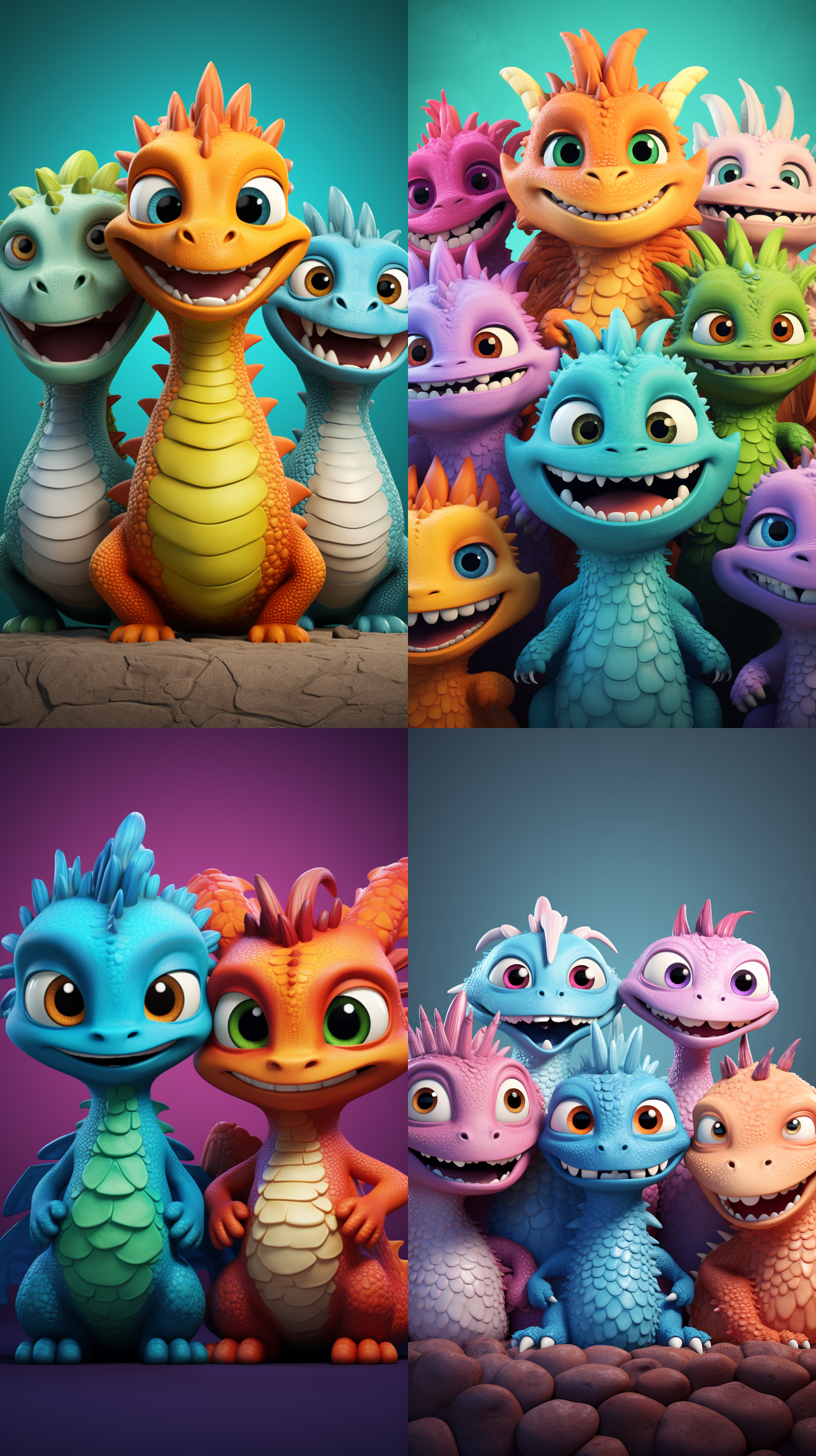 3d风，长得像龙的呆萌可爱小怪物，纯色背景