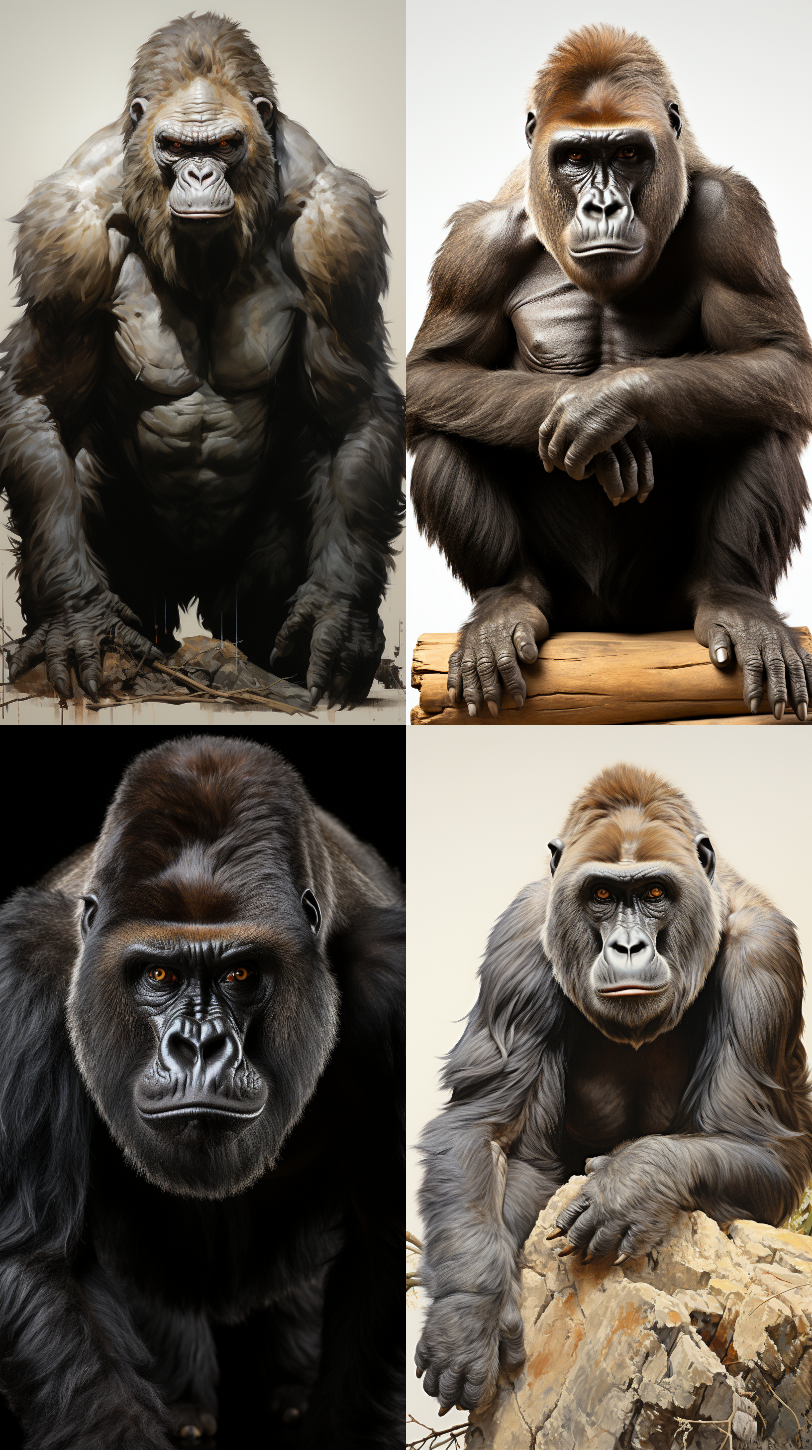 银背大猩猩，白色背景，高大，强壮，全景