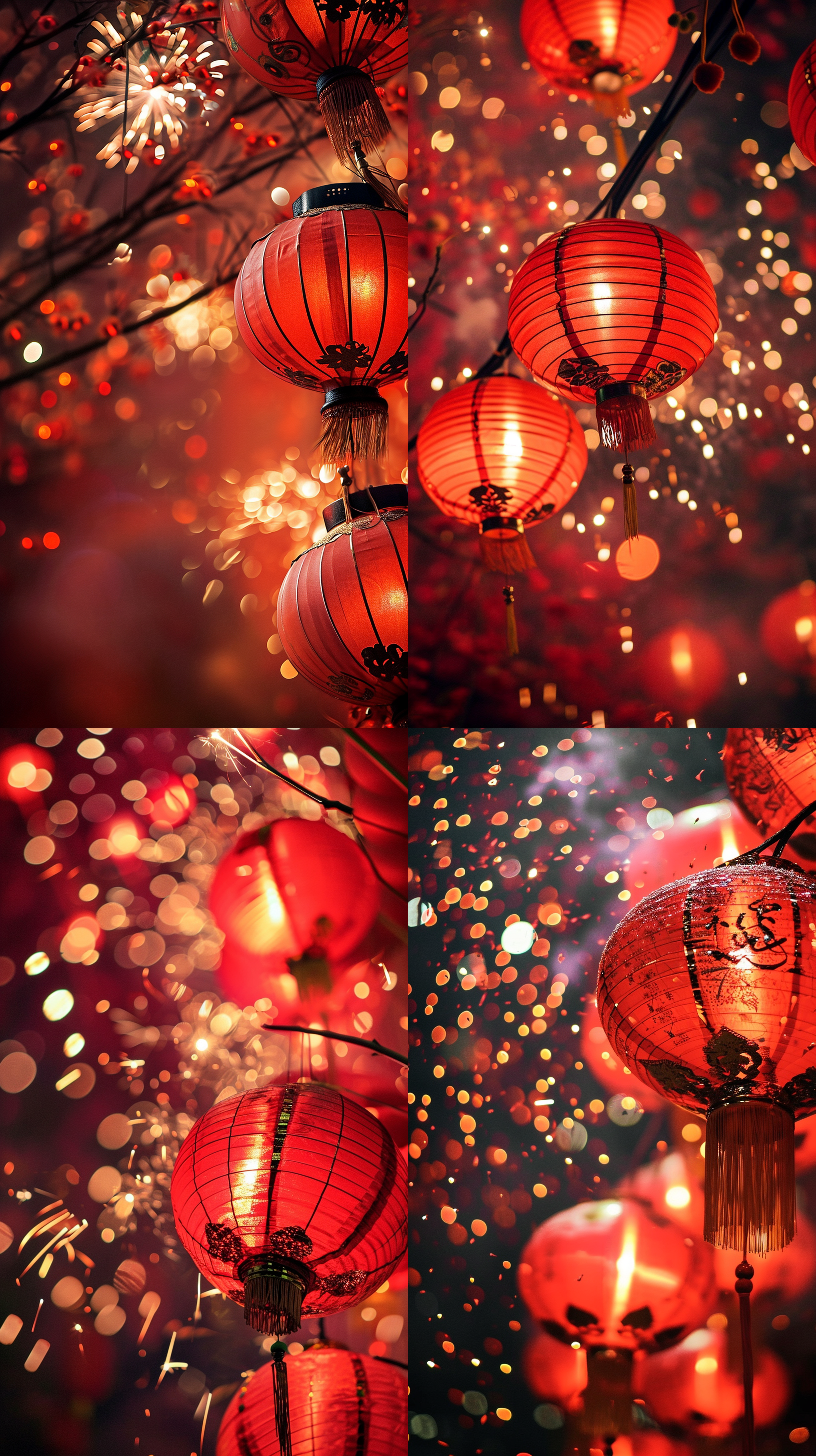 庆贺新年 红色背景 红色灯笼 喜气洋洋 美丽的烟花 炮竹