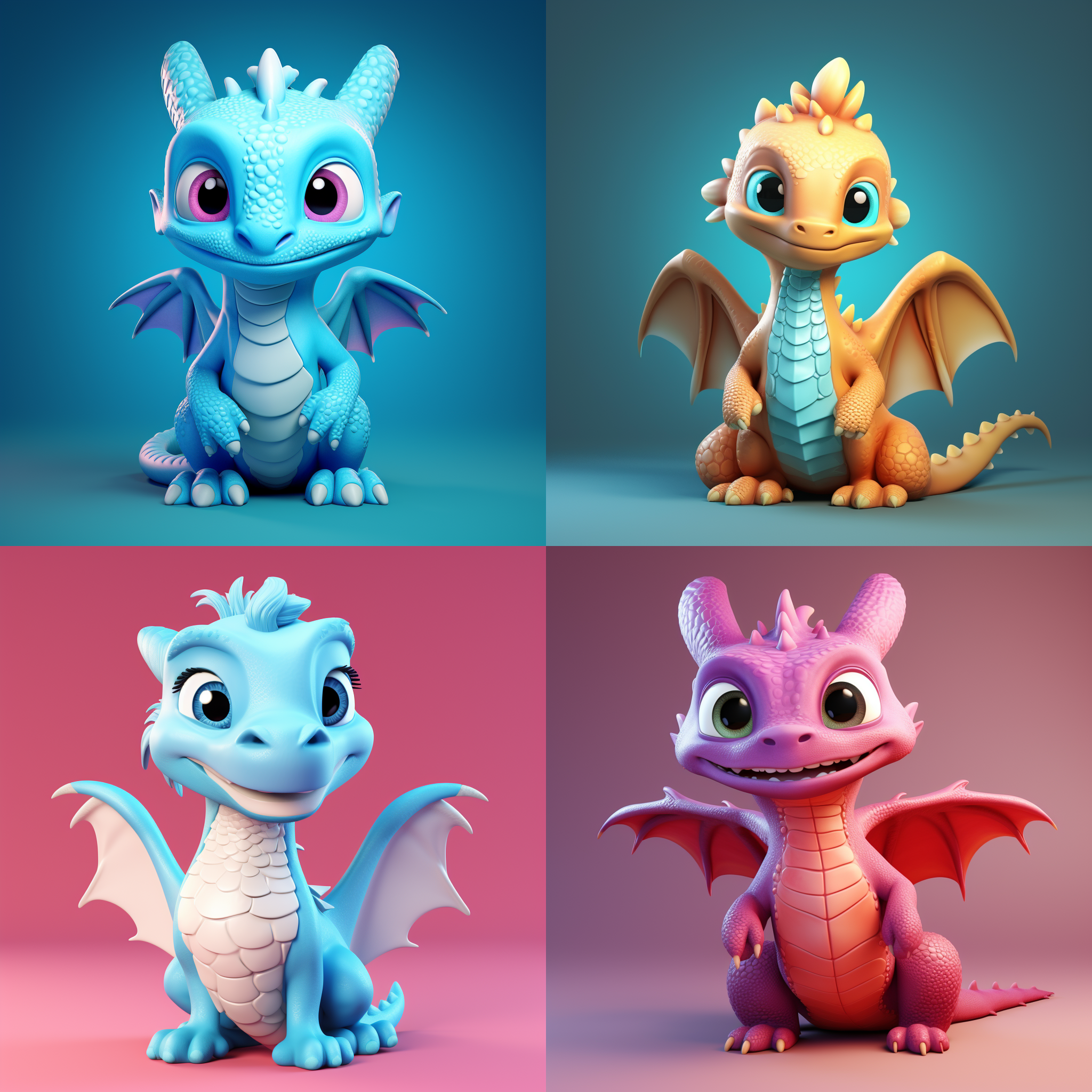 蠢萌，龙，3d，迪士尼，纯色背景，清澈的愚蠢