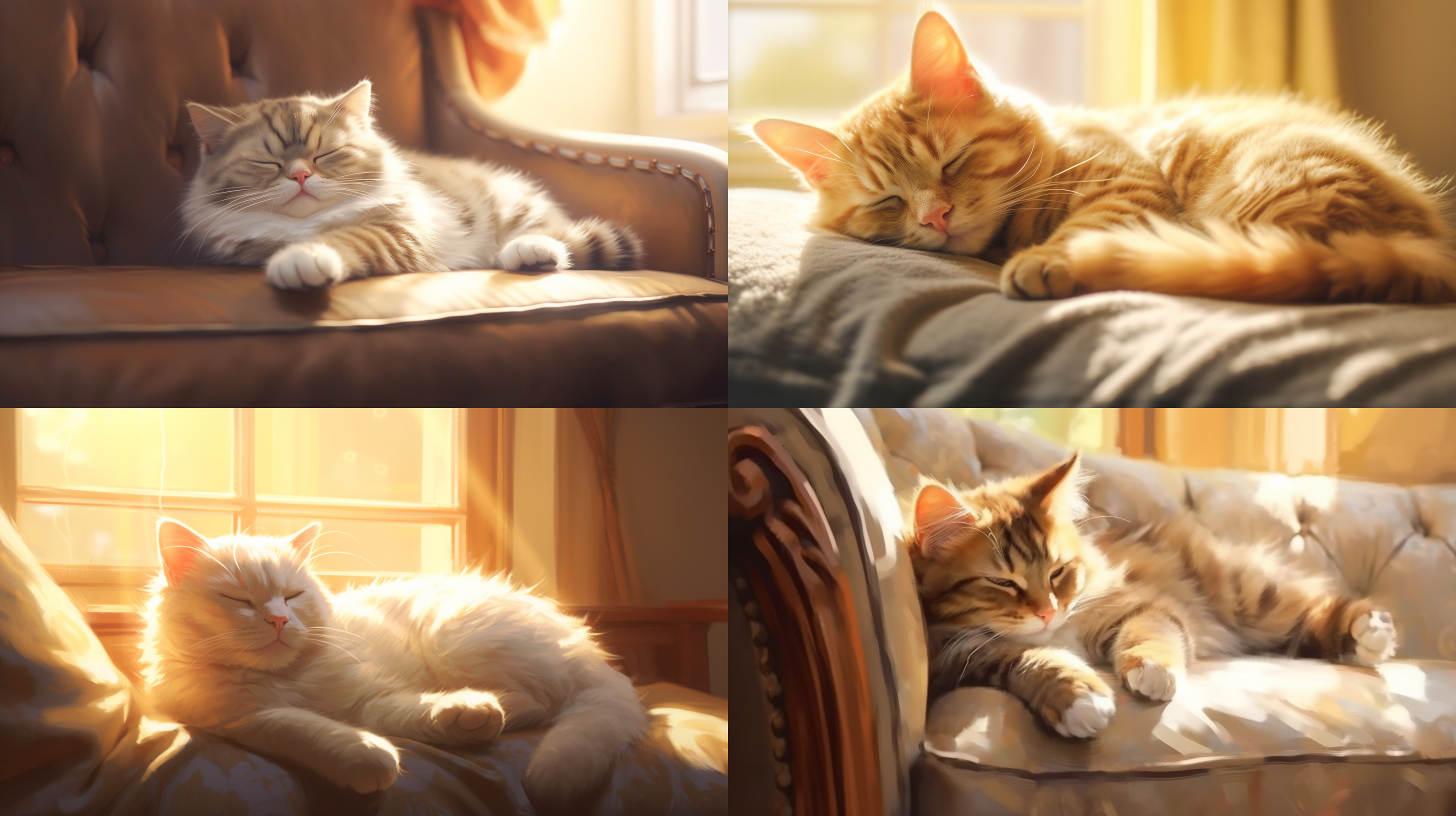 可爱的猫咪趴在沙发上打盹，阳光充足，写实，现实风格，超高清