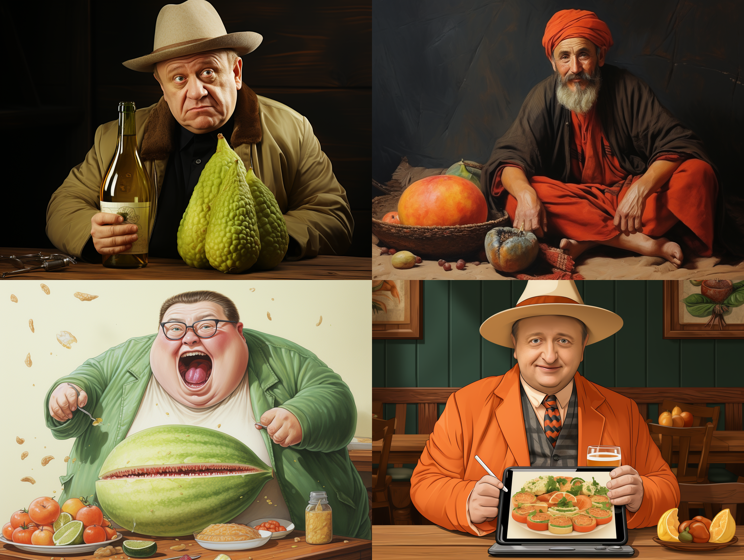 画一个中年油腻男子吃瓜子。