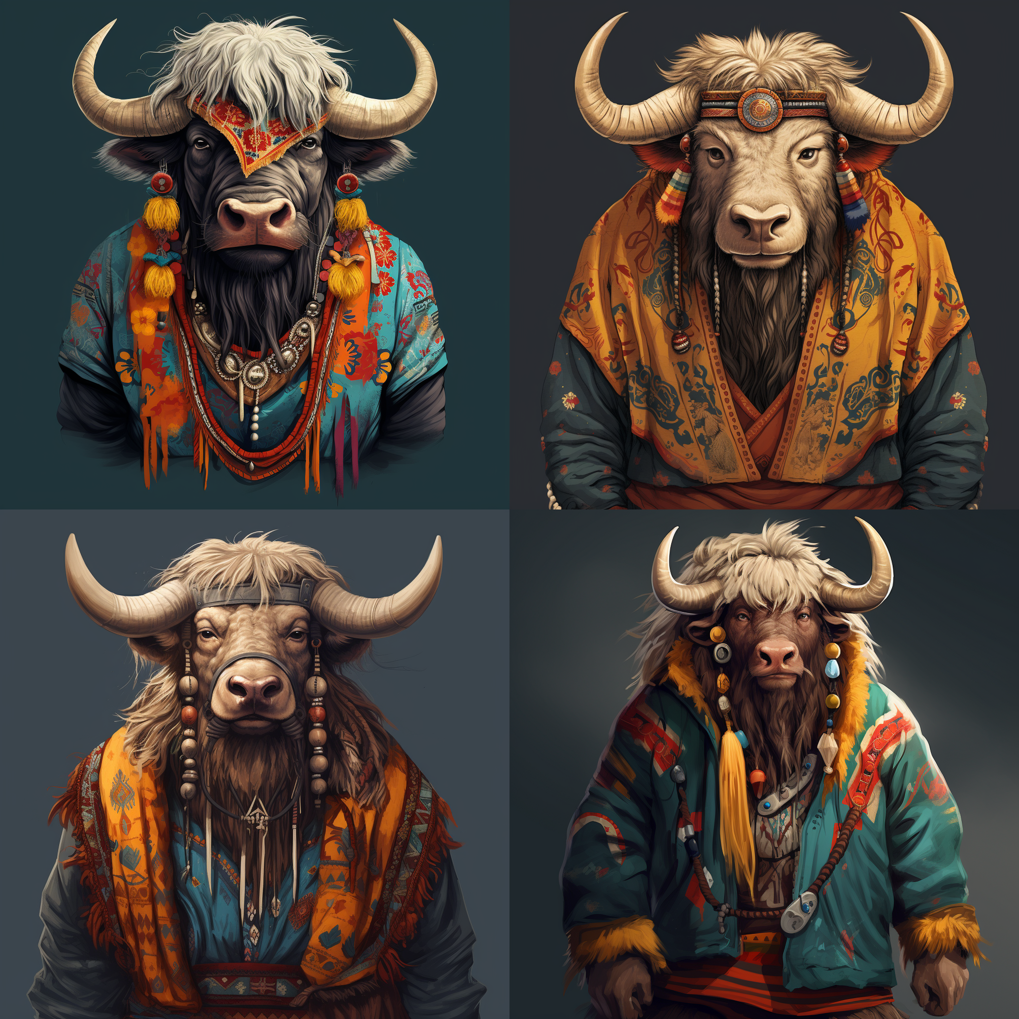 一个产品上的插画图，插画为穿着藏族服装的牦牛