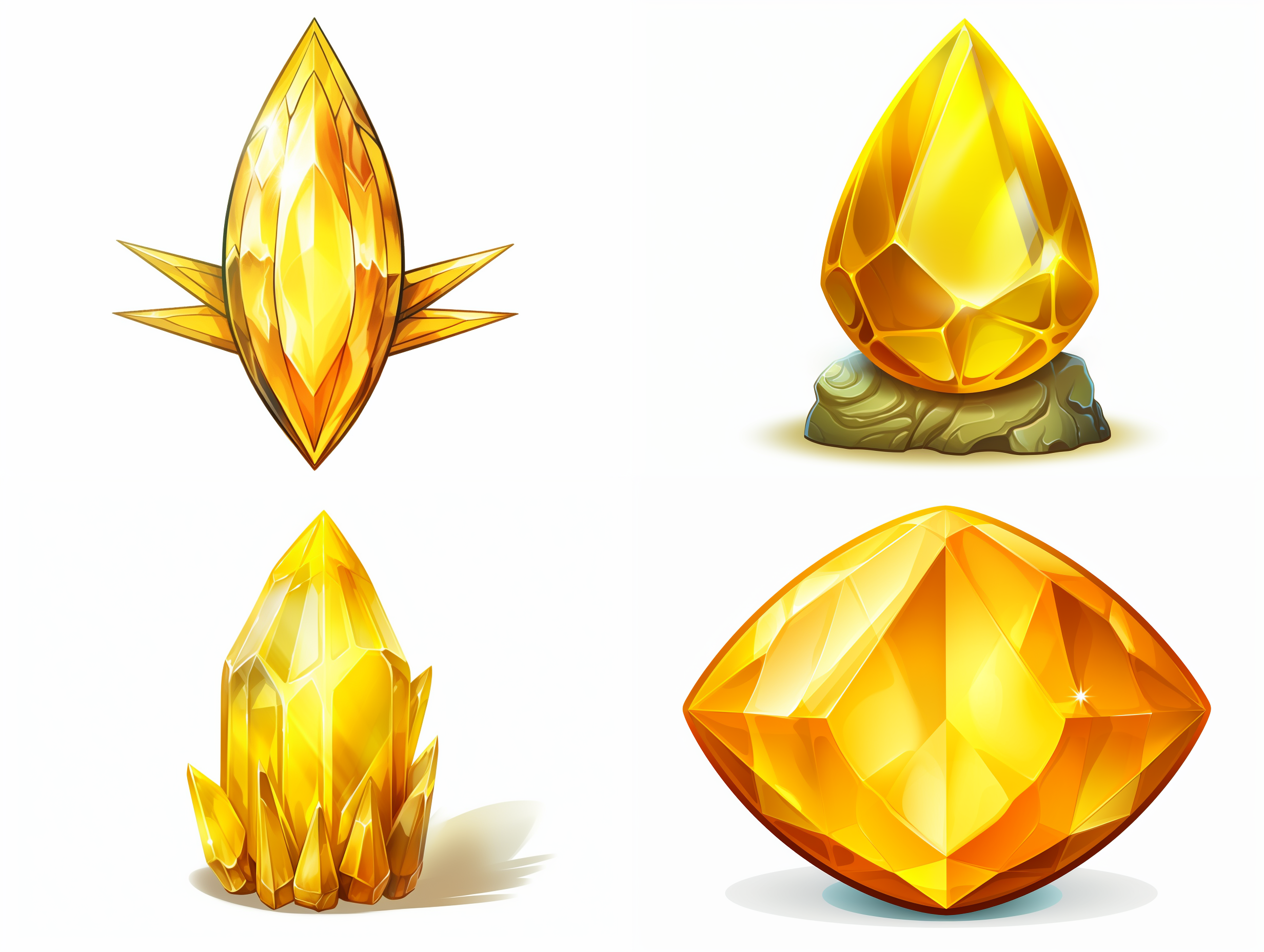 画一个白色背景上的黄水晶，写实卡通风格
