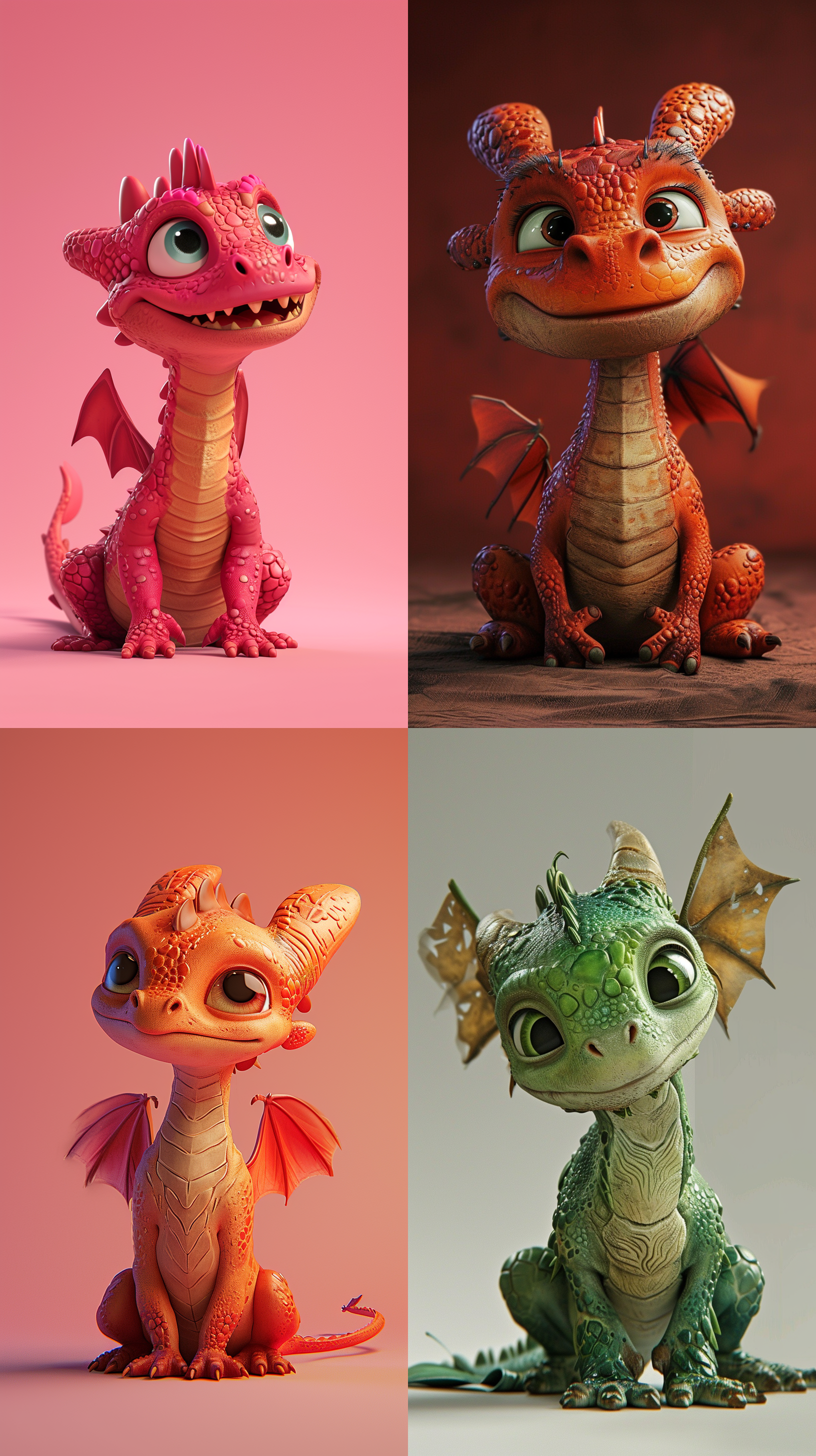 蠢萌，龙，3d，迪士尼，纯色背景，清澈的愚蠢