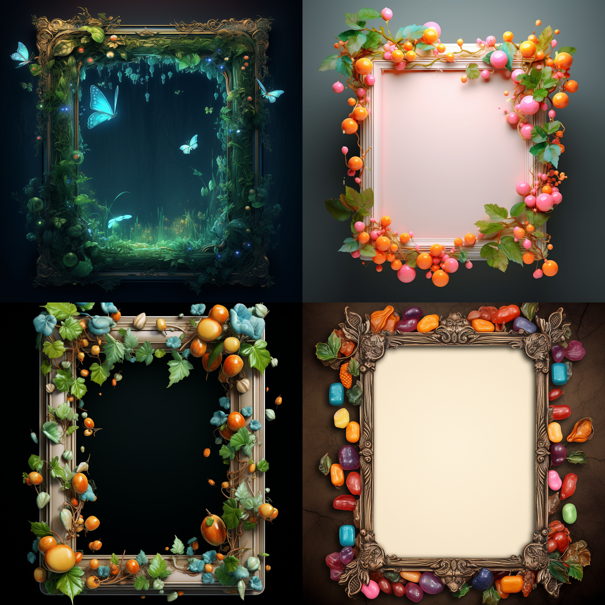 picture frame with small candys on a frame, in the style of ethereal foliage, xbox 360 graphics, tony diterlizzi, flickr, the aesthetic movement, uhd image - scale 2:3