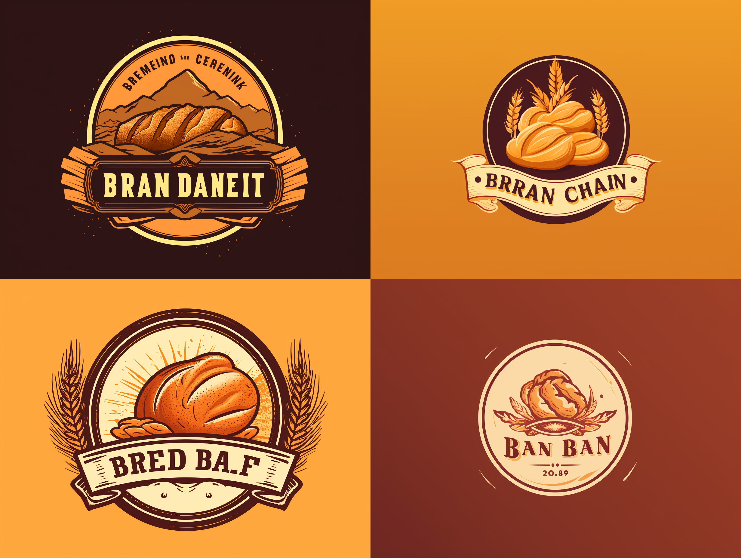 设计一个面包品牌的标志，暖色调，纯色背景