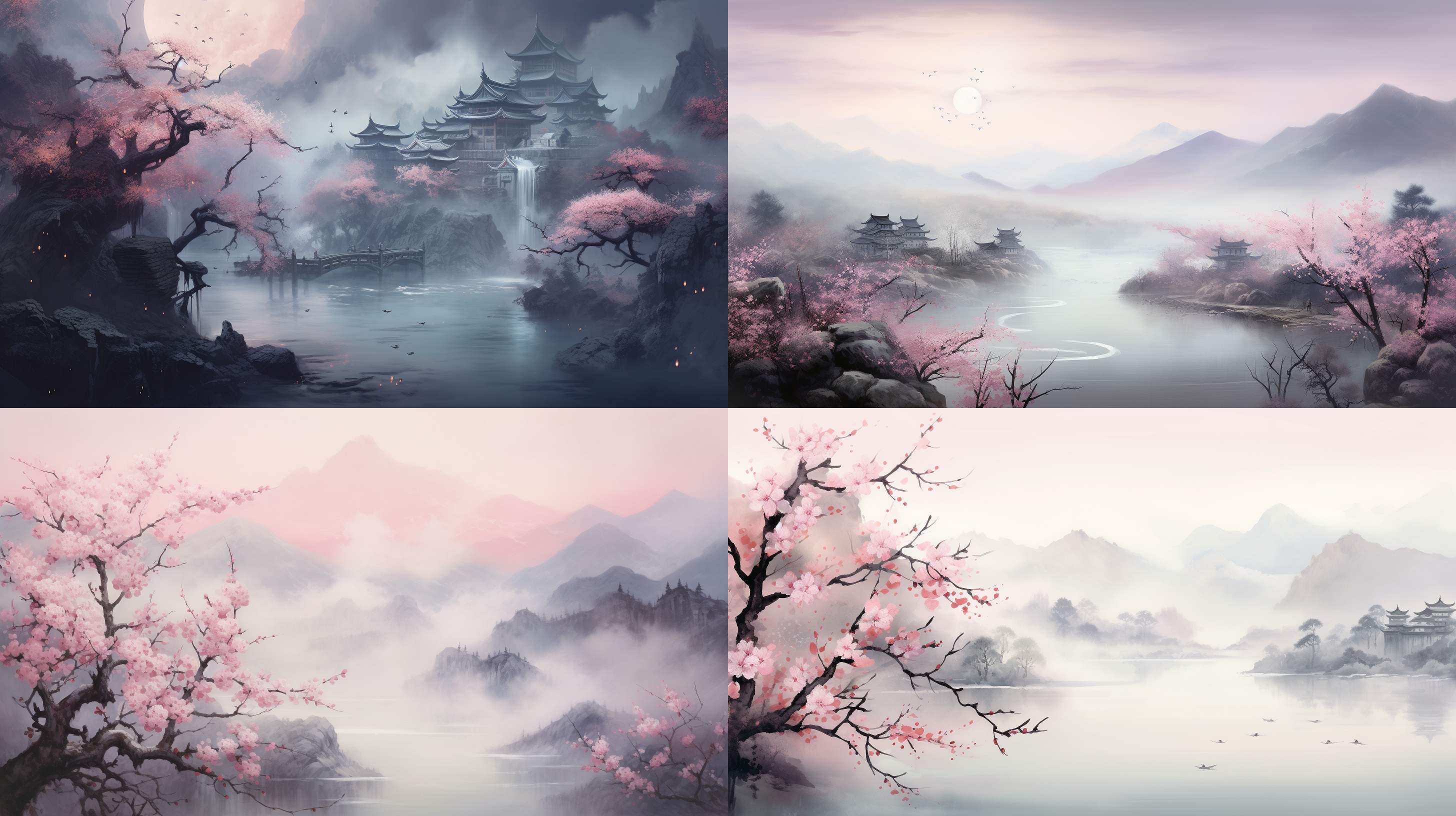 雾失楼台，月迷津渡，桃源望断无寻处，戴敦邦，中国画，意境，留白，低饱和度