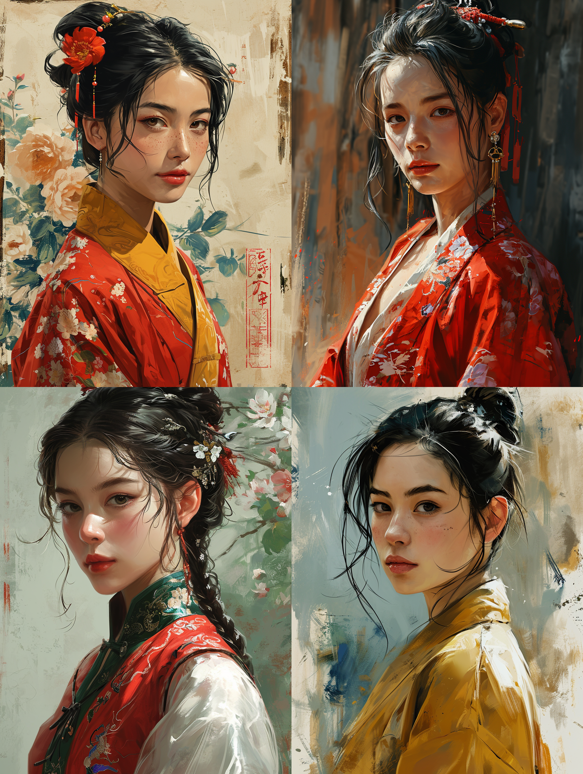 一位中国成年女性，美女，粗线条，简笔画风风格，高品质，8k