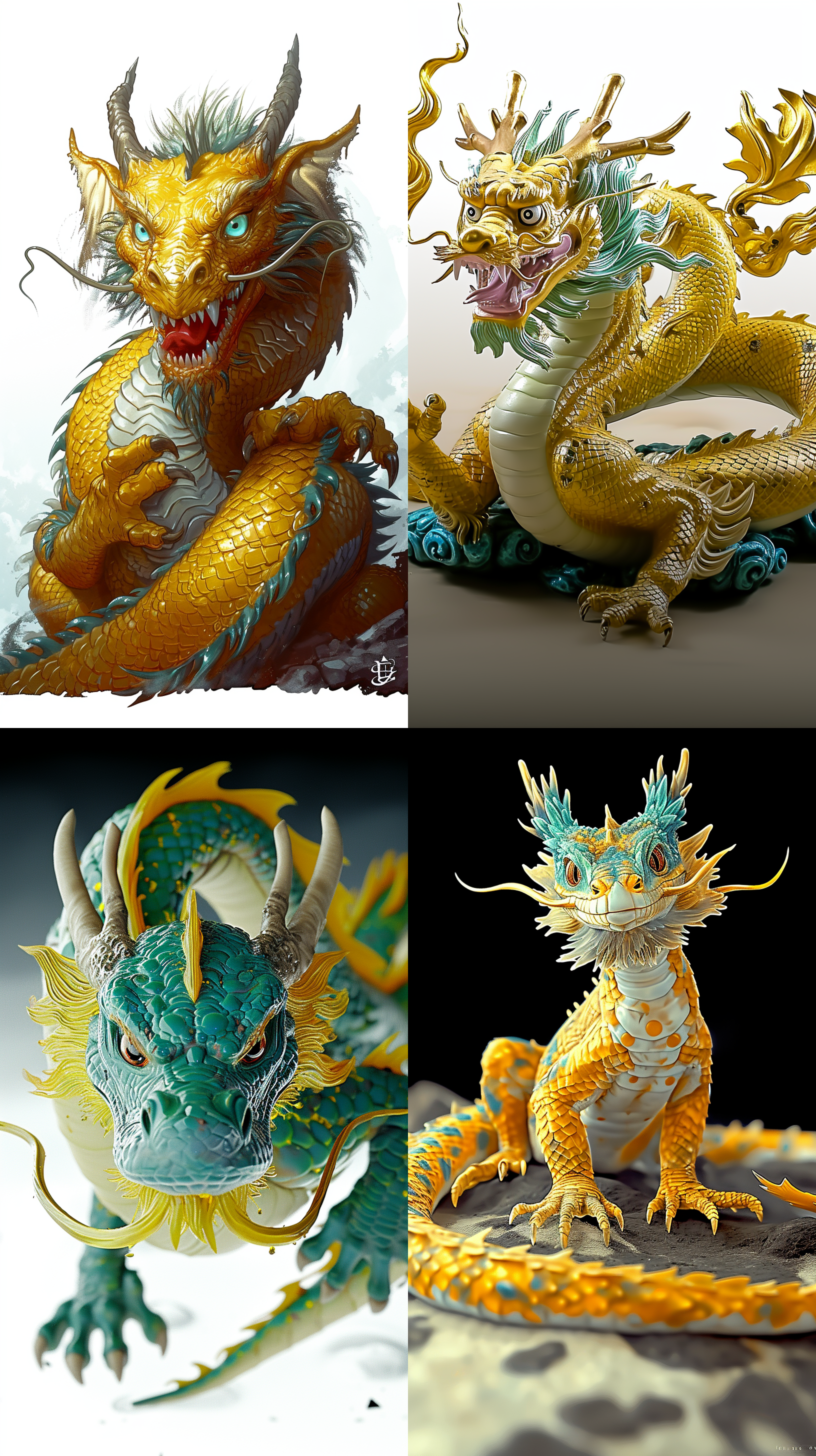 中国龙，盘旋于空中，白色背景，全景