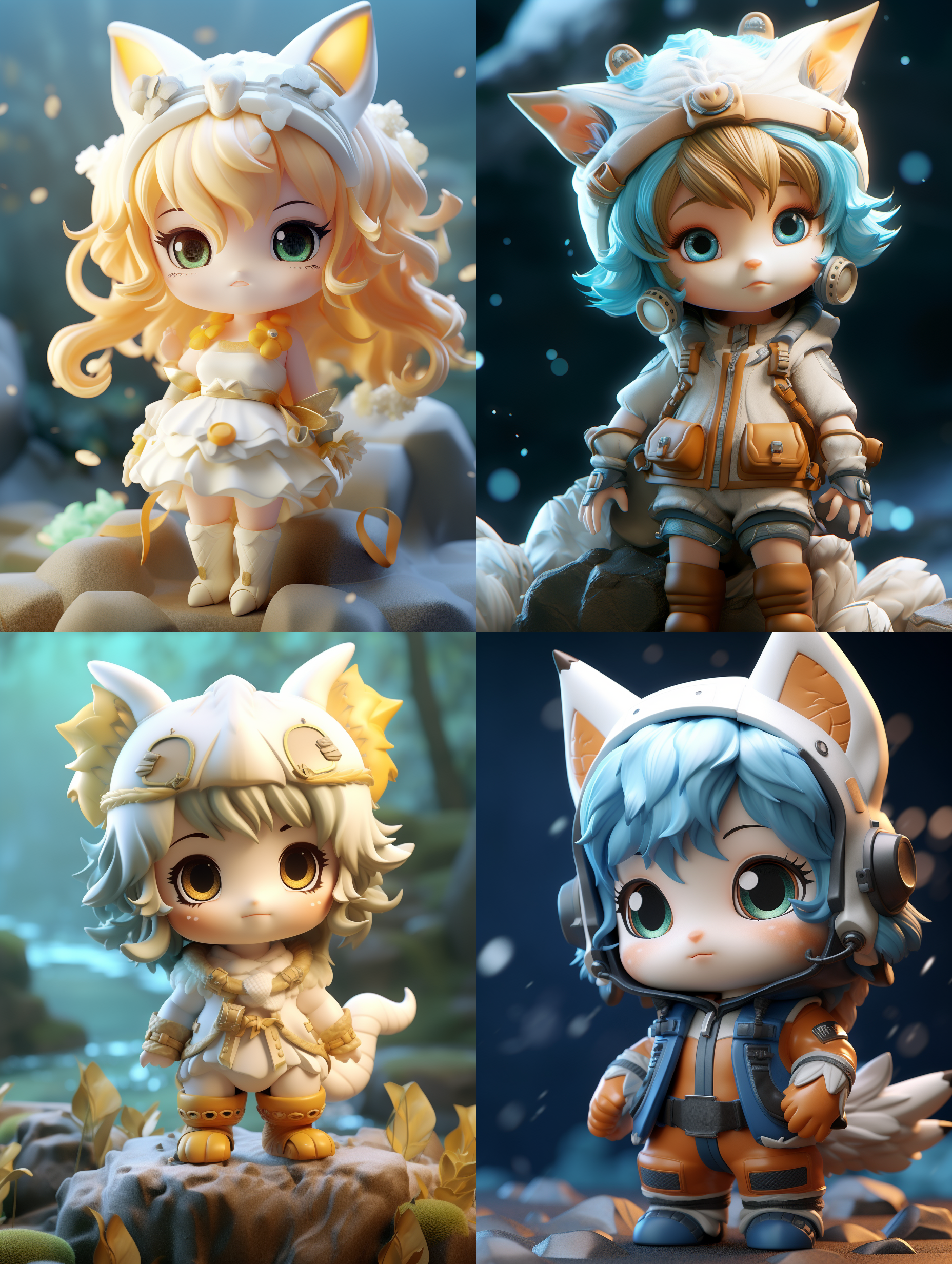 blind box style, with the main body being agilin, the image is cute and the design is simpledisplaying a complete image and exquisiteexpressions.the studio background features a bluecolor scheme, ceramic texture, full body naturalight,8k, the best picture quality, super details, 3dc4d. blender,oc renderer, ultra-high definition,3drendering