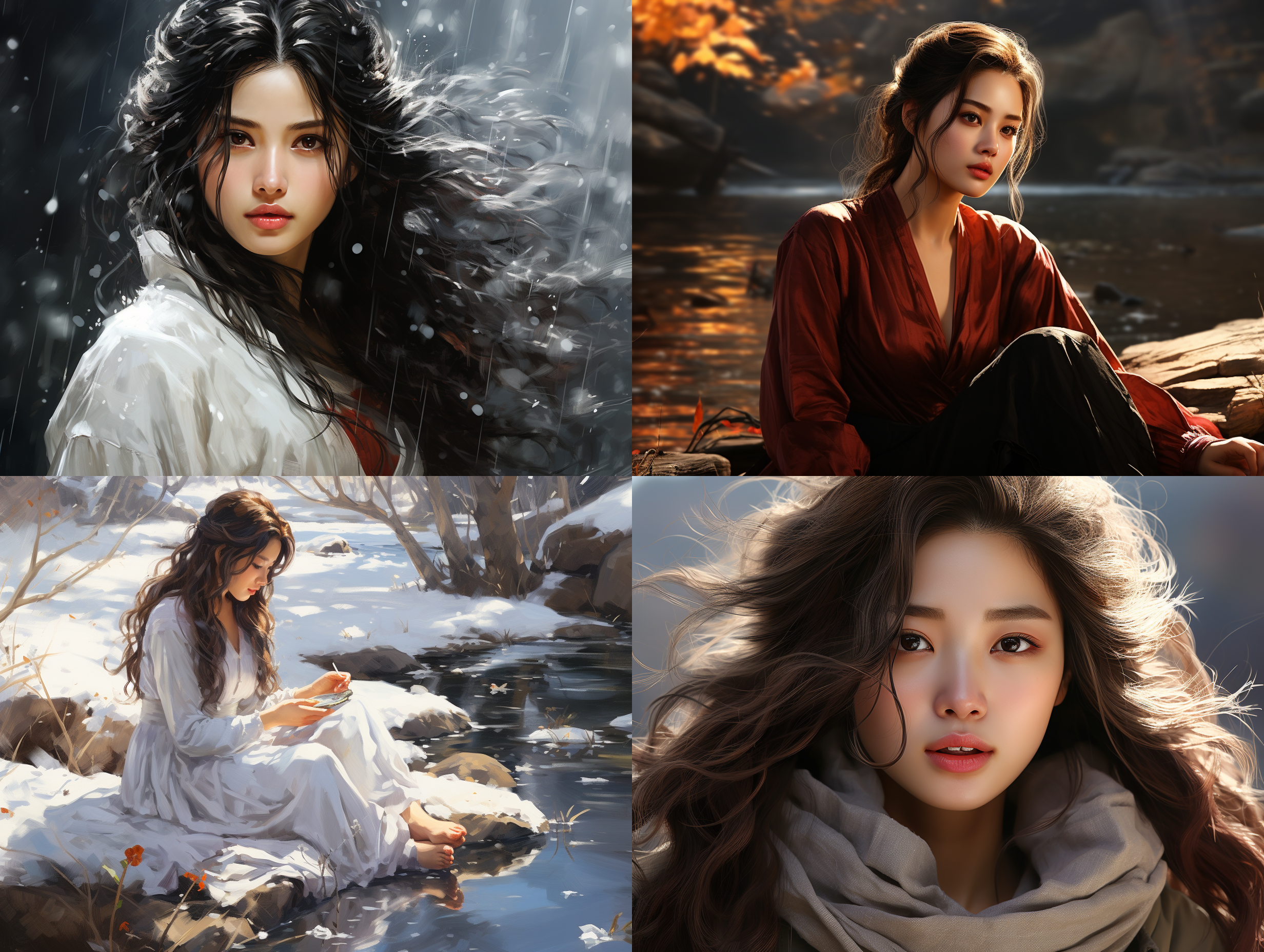 画一个美女，要求宋韵，美女独钓寒江雪