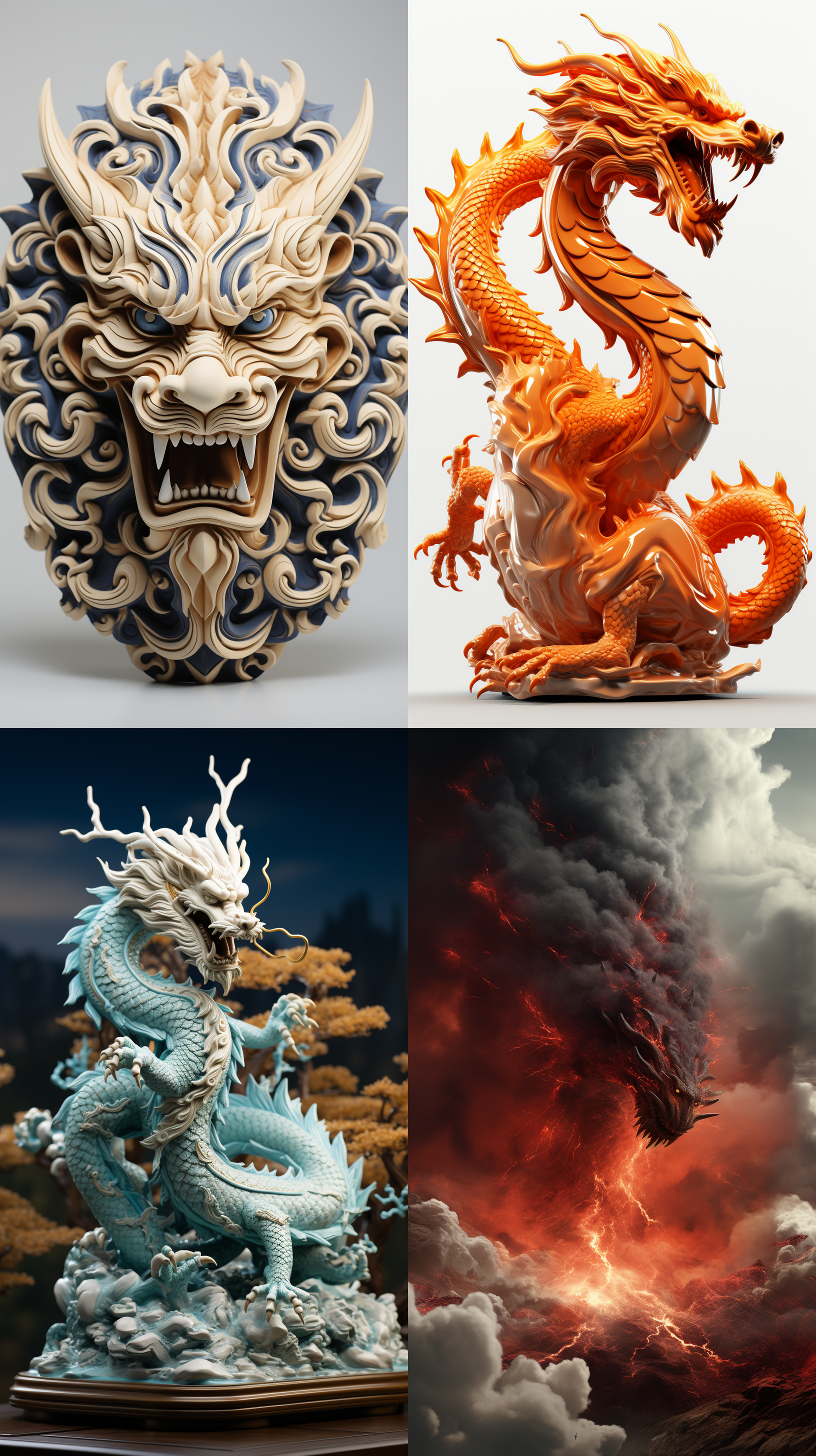 中国龙，盘旋于空中，白色背景，全景