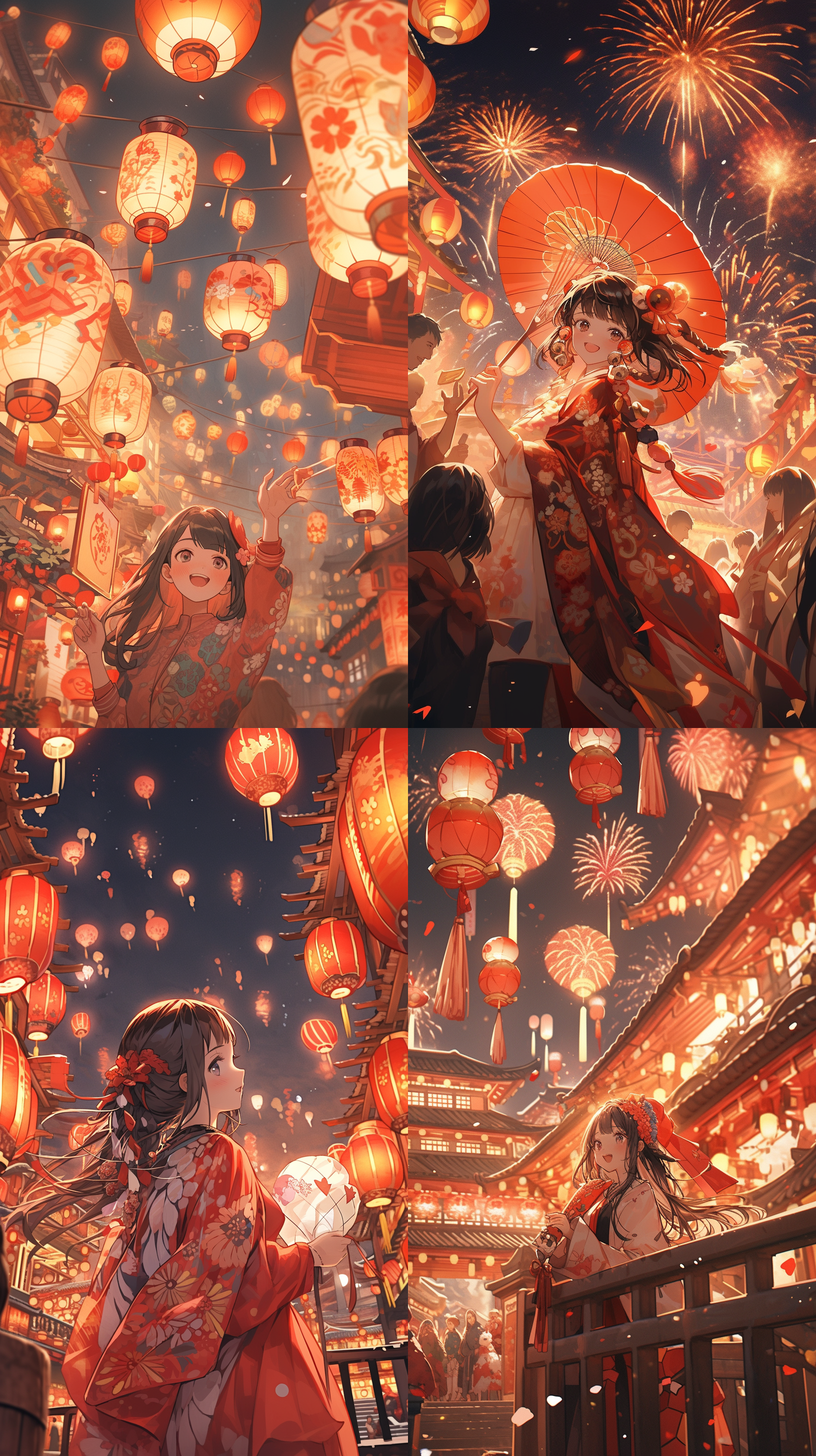 新年快乐 喜气洋洋的氛围 灯笼 烟花 爆竹