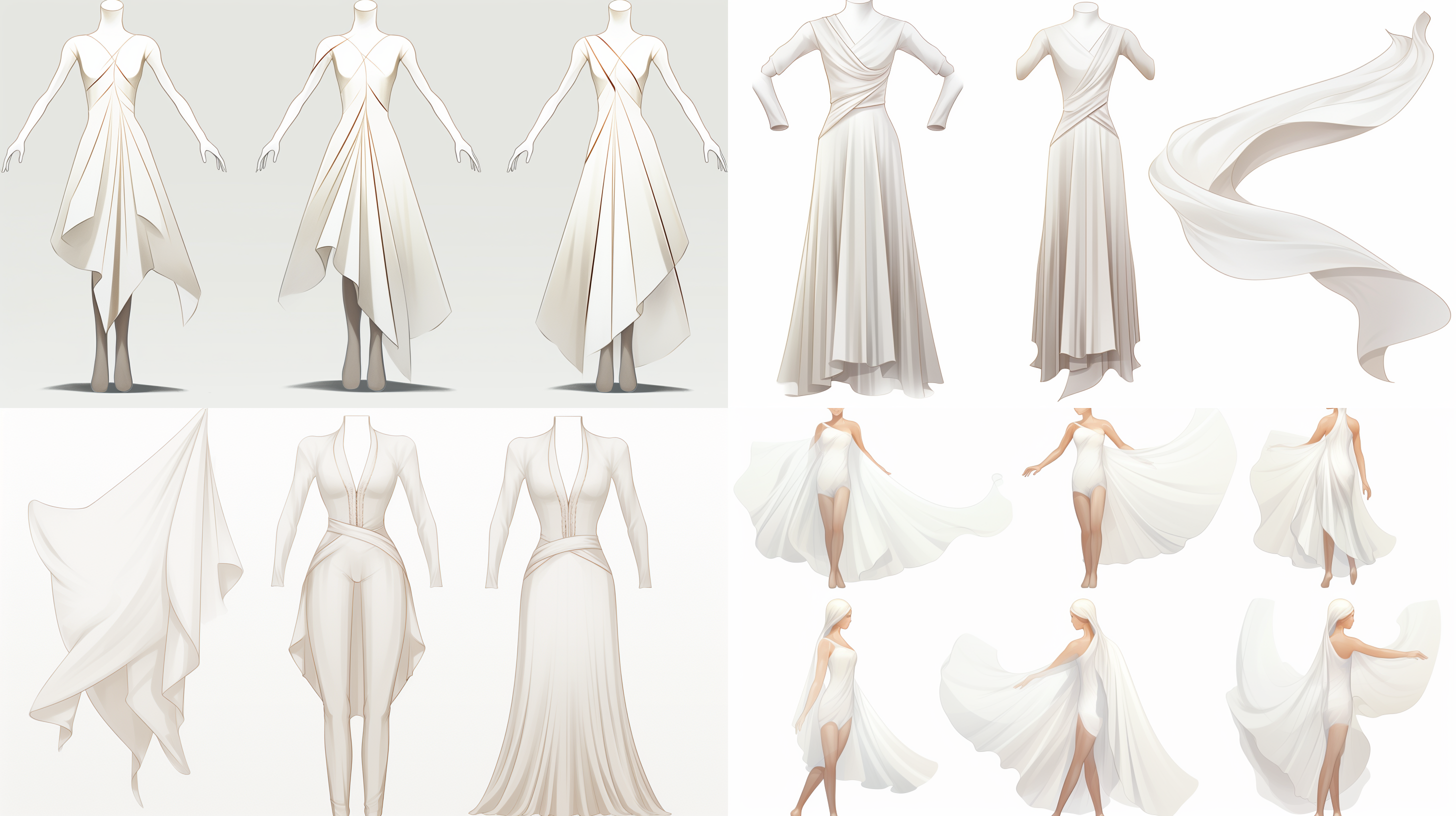 一份舞蹈服的设计图，白色简约大方，柔软的布料