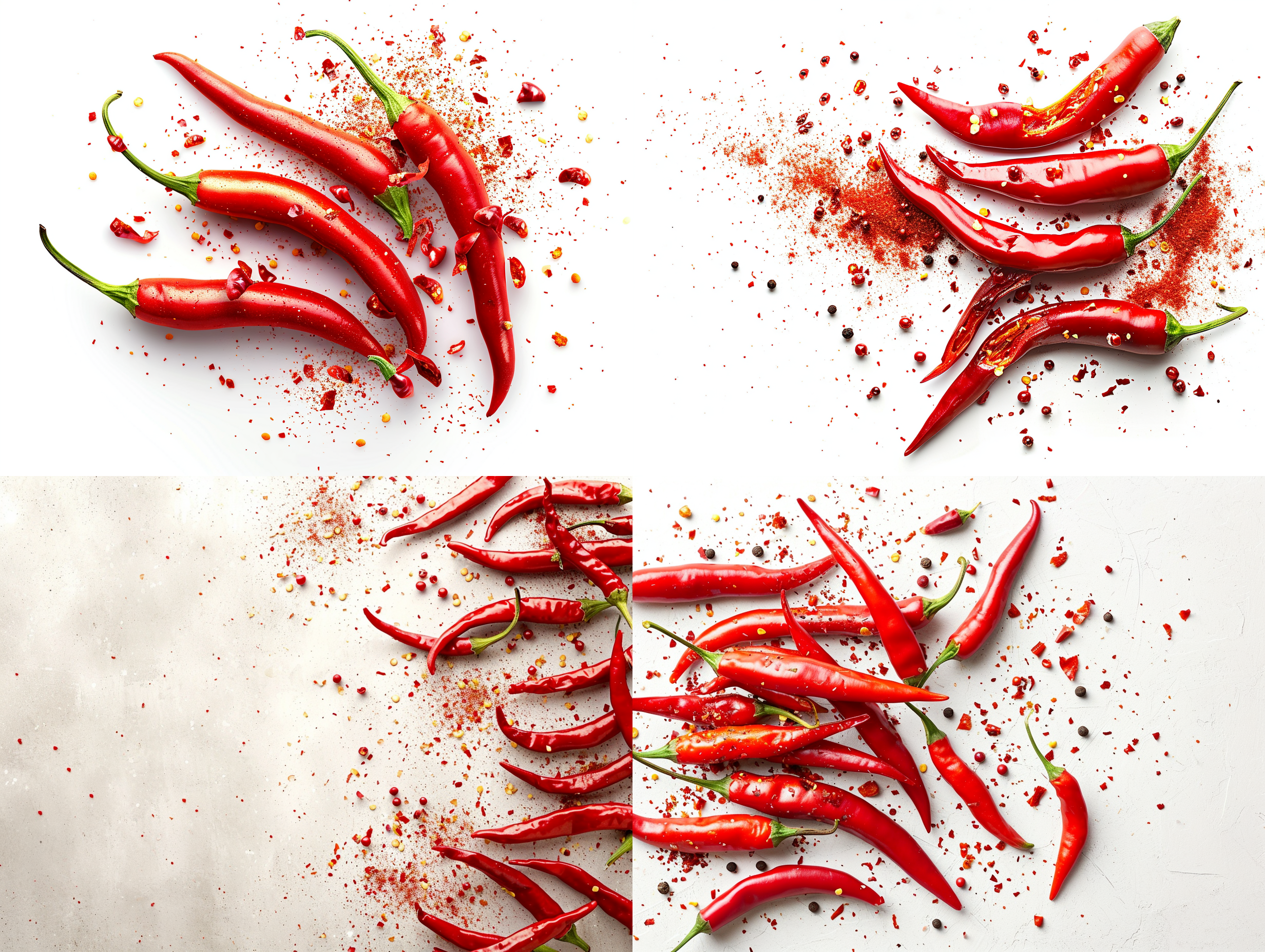 炸开喷溅碎片的红辣椒，白底素材