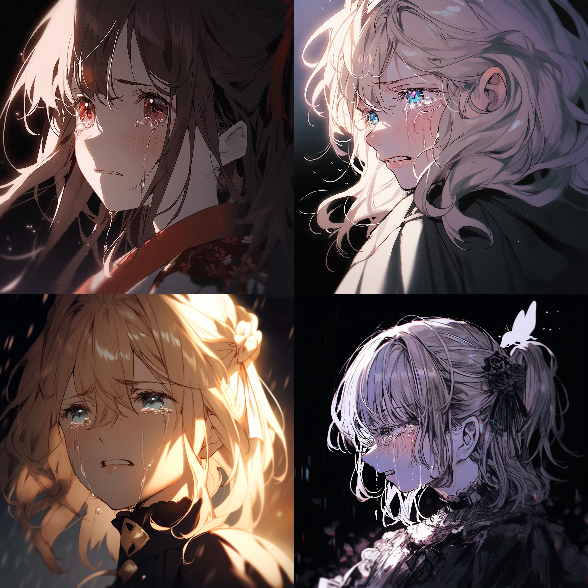 黑色背景，伤感，日漫，女生，哭泣，孤独，唯美，