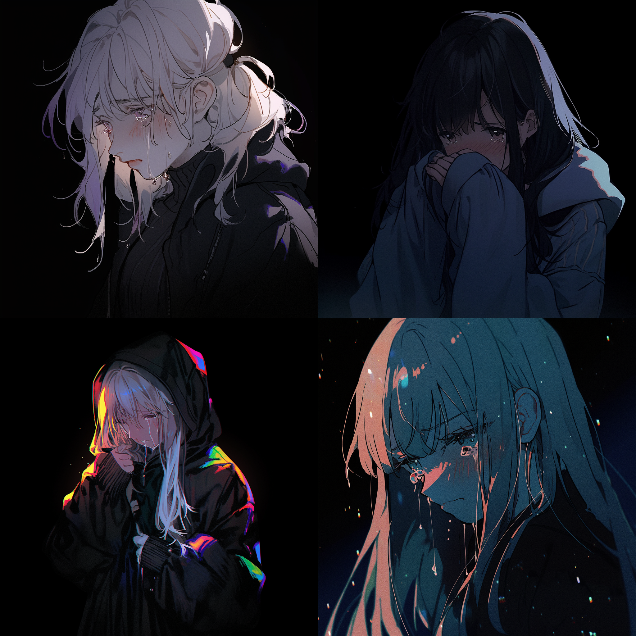 黑色背景，伤感，日漫，女生，哭泣，孤独，