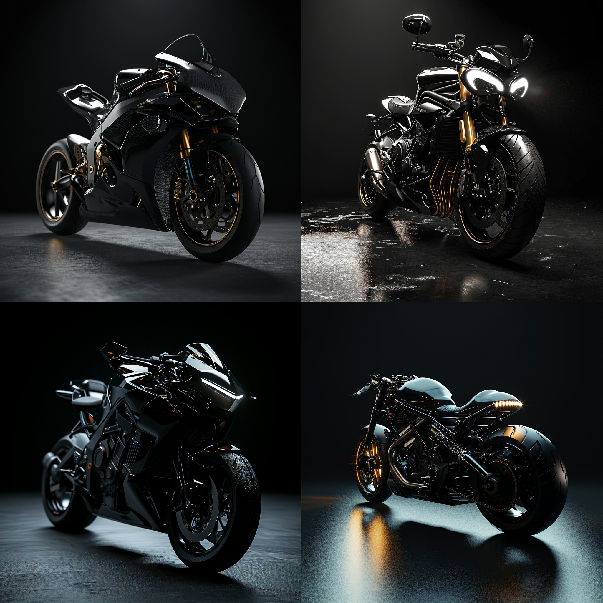 黑色背景，45°视觉，摩托车，运动风格，超真实，超详细，超高清，超真实，