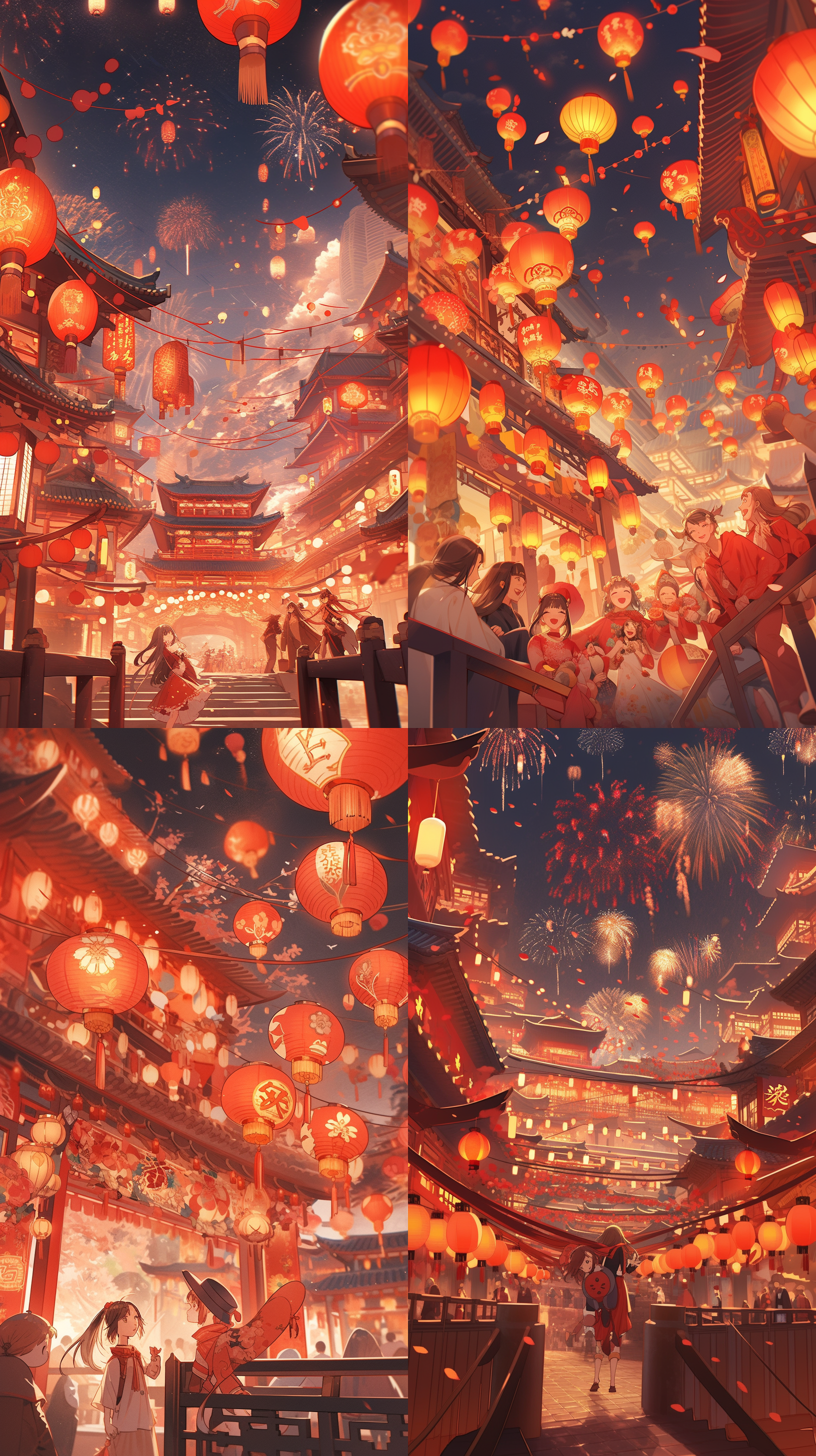 中国传统节日春节 喜气洋洋的氛围 灯笼 烟花 爆竹