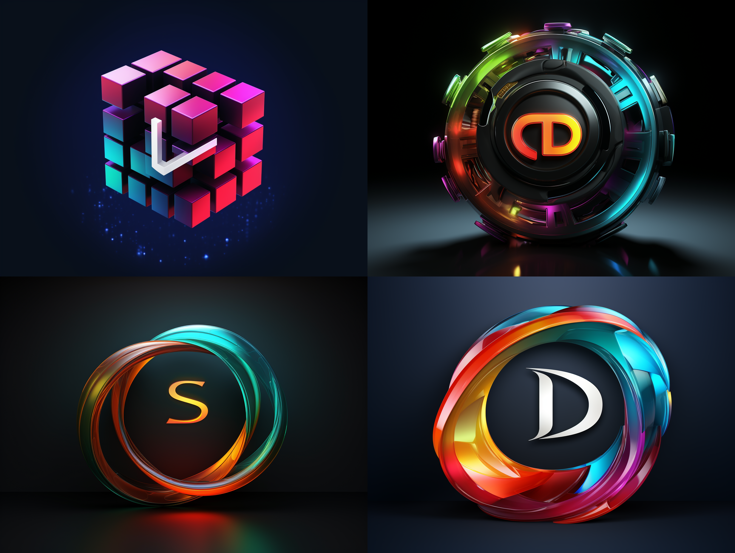 以”dradim3d"设计一个logo ,极简主义风格，简单，有艺术美感，以红绿蓝渐变颜色，用在科技，科普内容传播领域，有科技感和未来感，顶级专业logo设计，