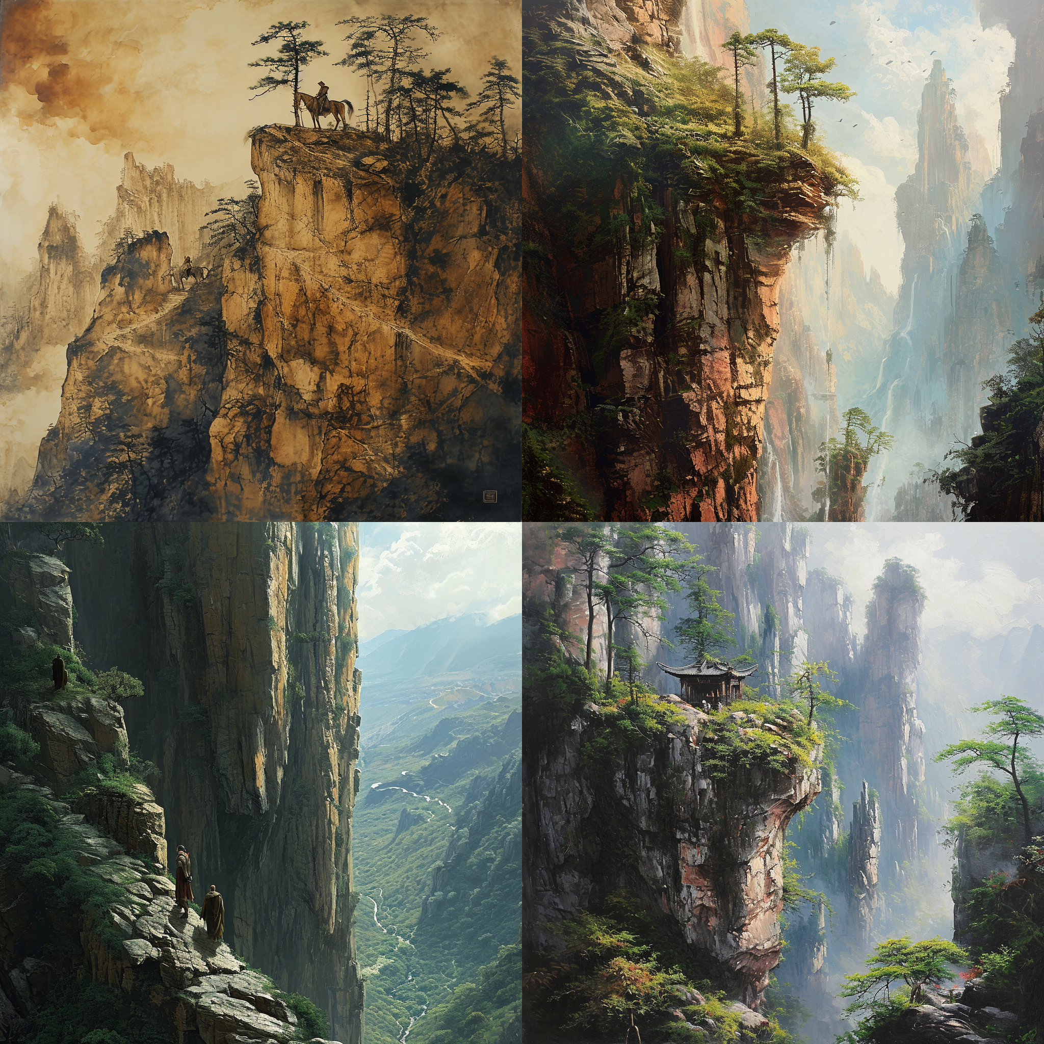 倒悬山，古代画面 侠客