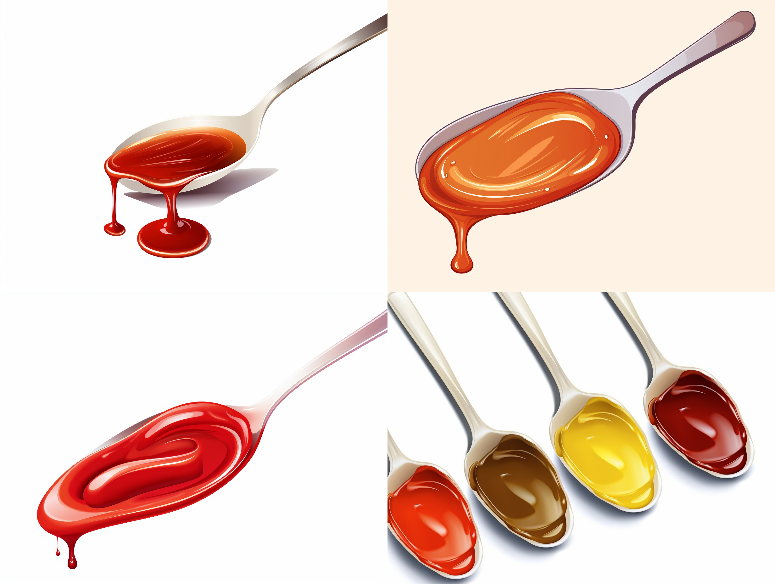 勺子里溢出酱汁，矢量图形，配色简单，白色背景，等构。