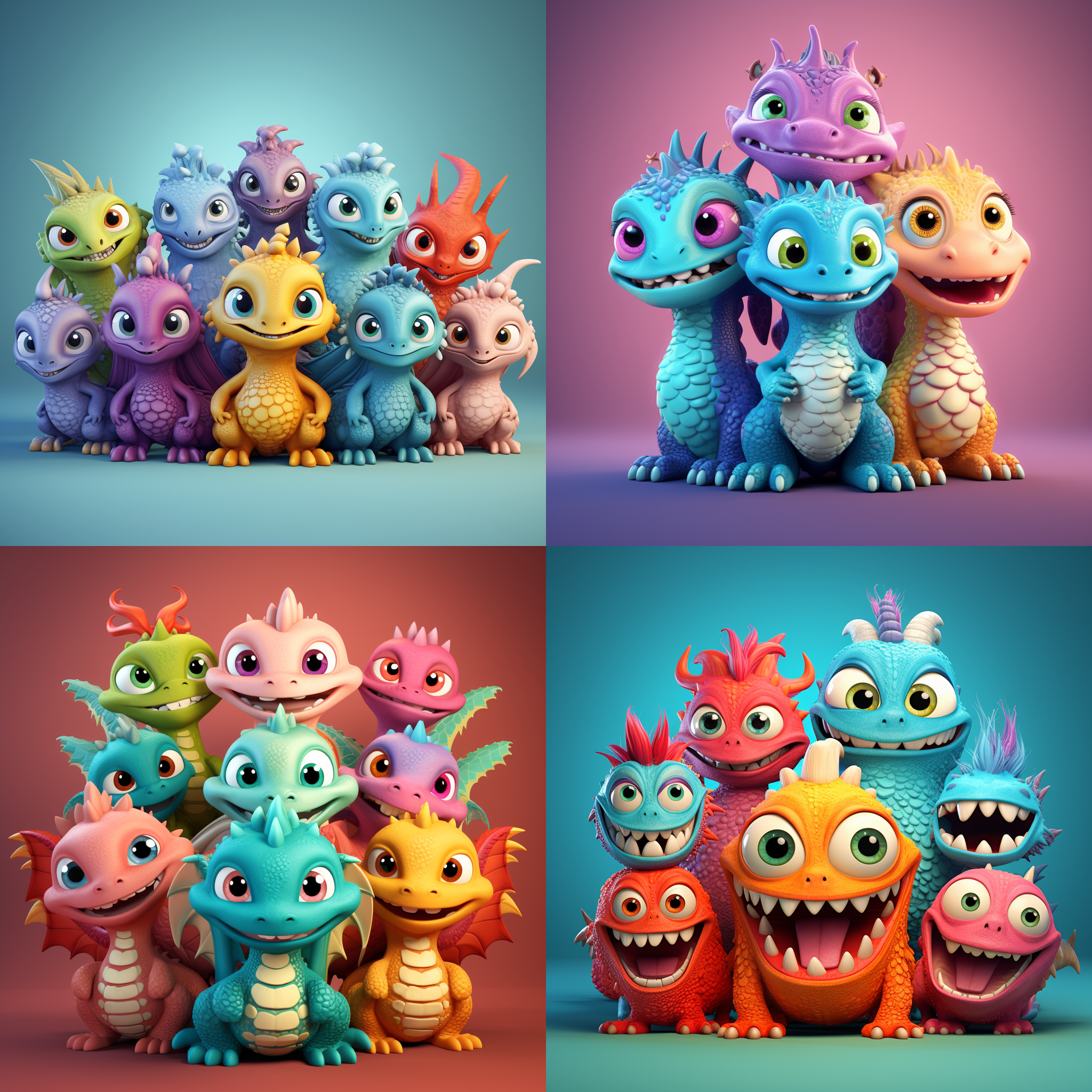 3d风，长得像龙的呆萌可爱小怪物，纯色背景