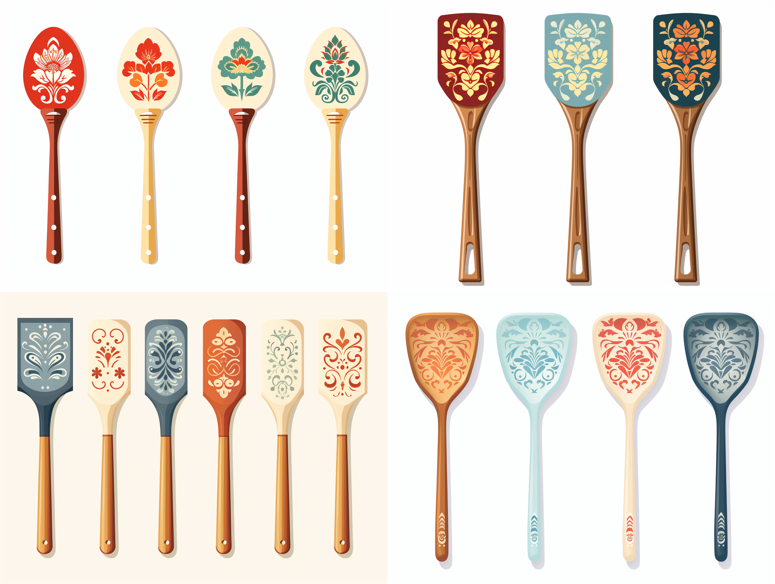 chinese spatula，矢量图形，配色简单，白色背景，等构。