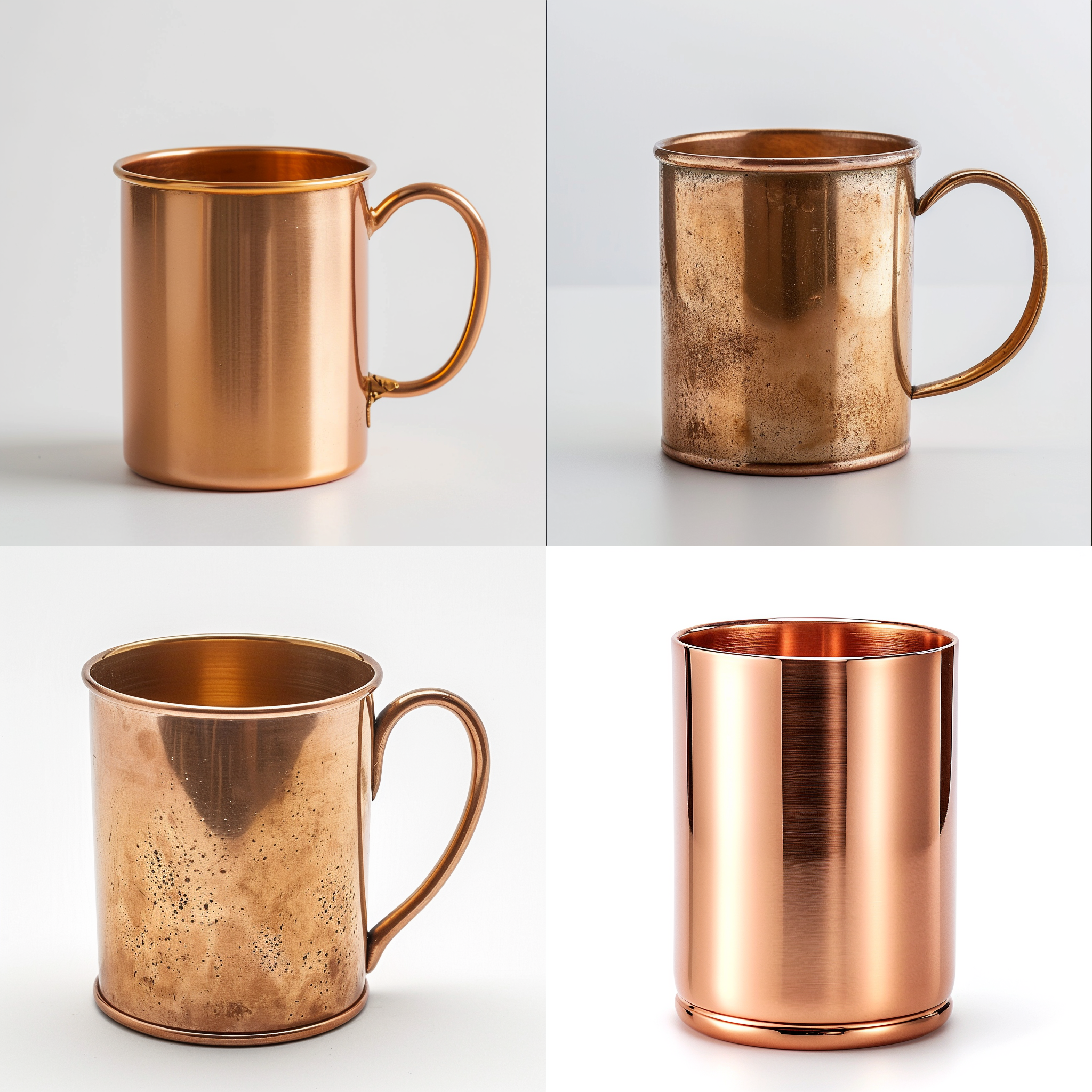 圆柱形铜咖啡杯，300ml，前视图，深度聚焦构图，摄影棚白色背景