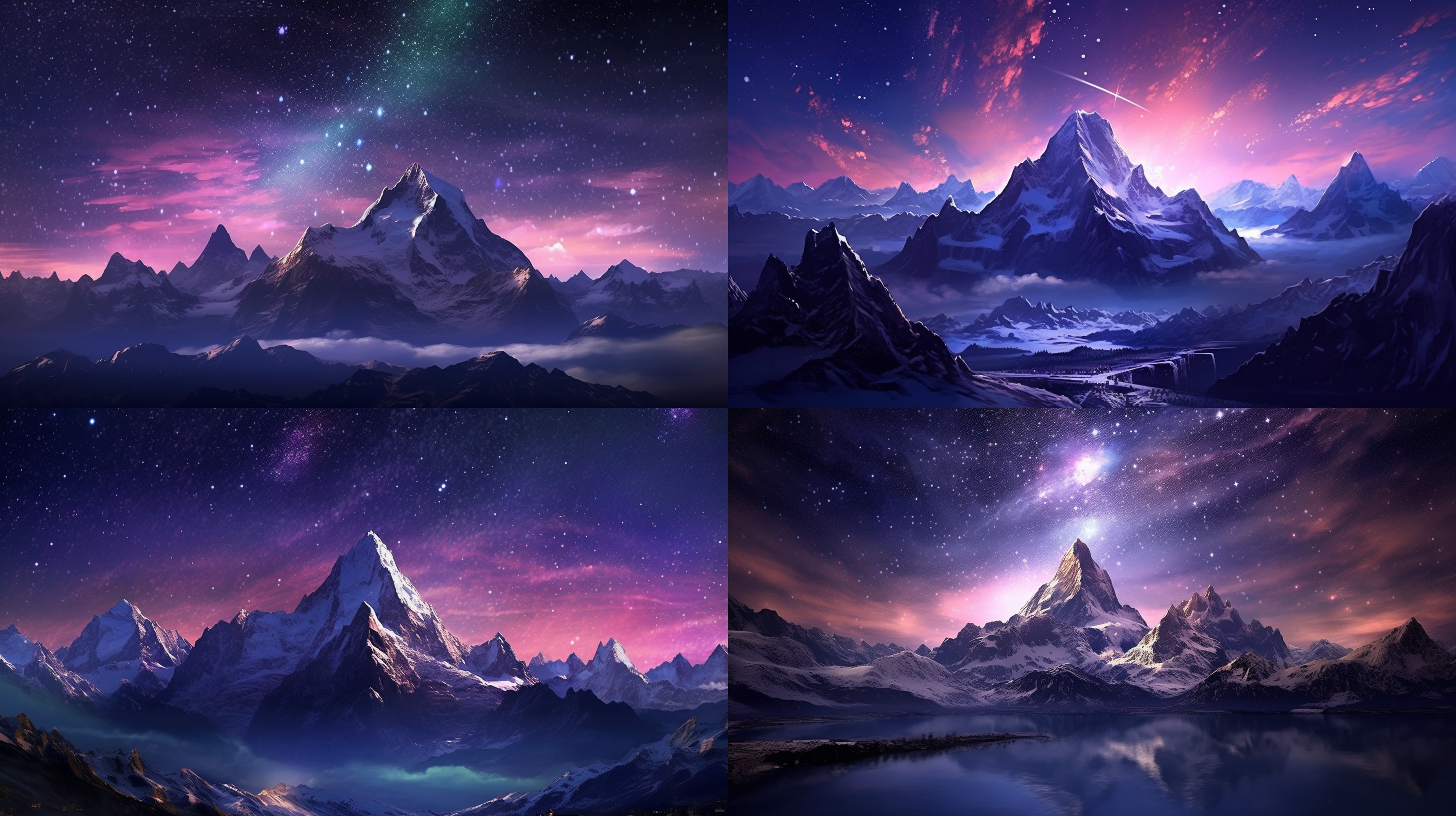 喜马拉雅山，夜空，星轨，极光，紫色，雪山，寒冷