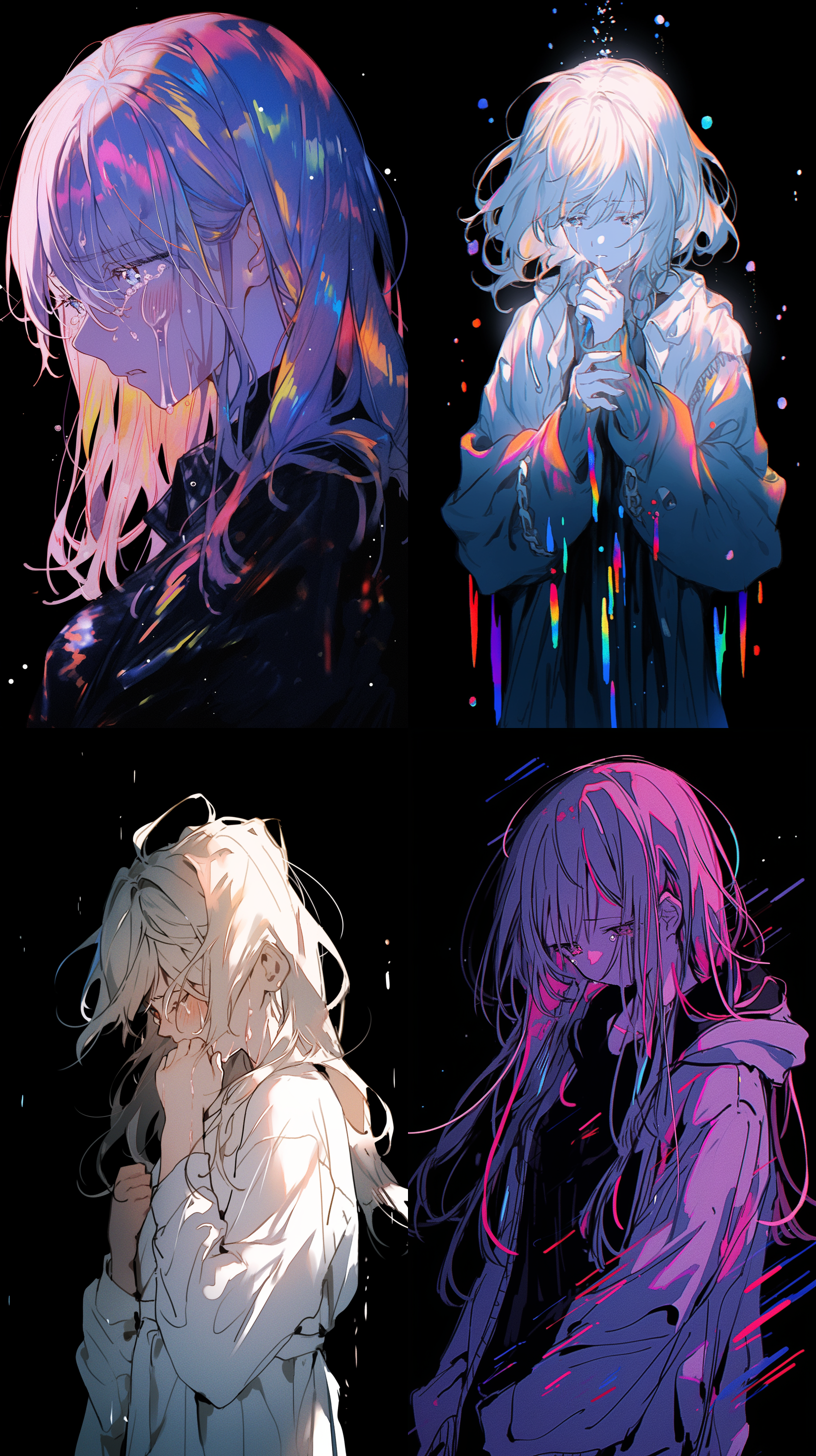 黑色背景，伤感，日漫，女生，哭泣，孤独，唯美，