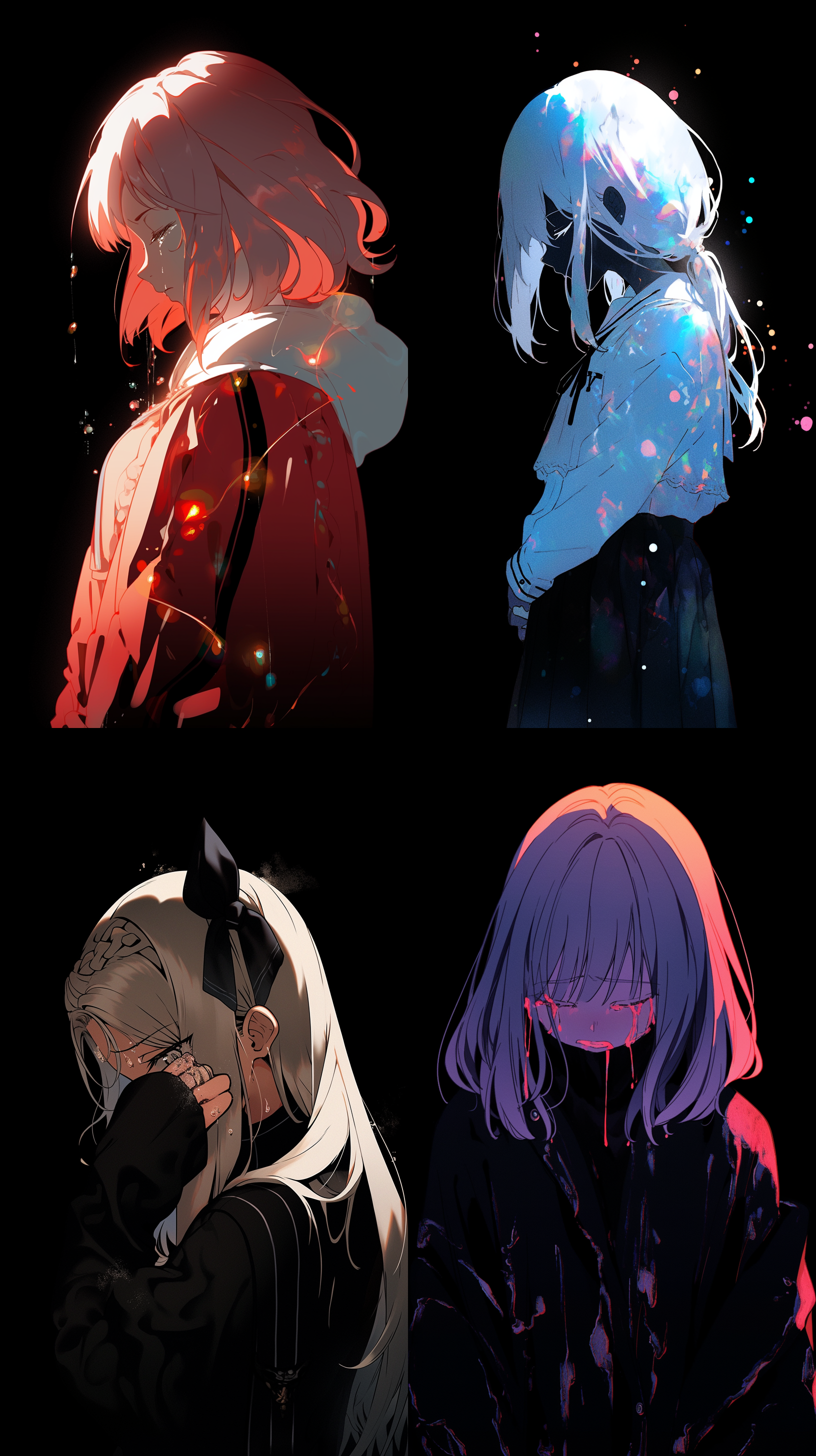 黑色背景，伤感，日漫，女生，哭泣，孤独，唯美，