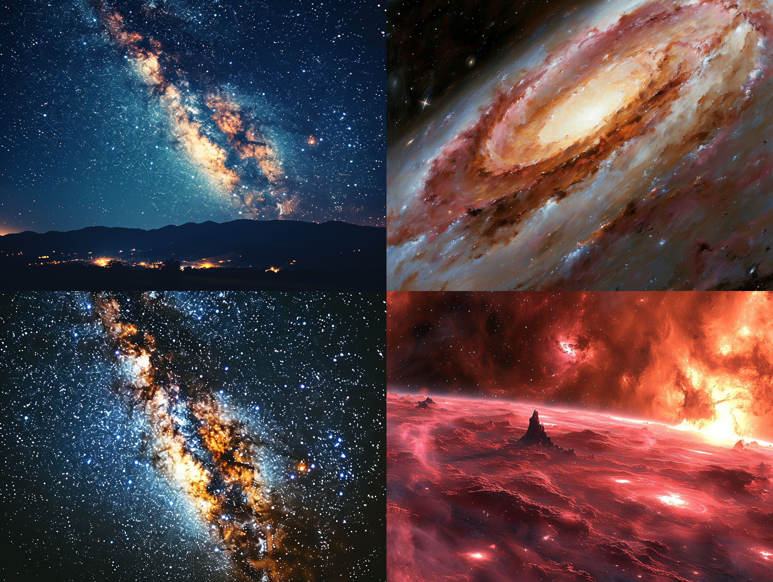 宇宙星空，无尽的黑暗中闪烁着无数的星星和星系。画面采用广角镜头，展现出浩瀚的宇宙景象。光线柔和而神秘，呈现出深邃的夜空。星星们散发出微弱的光芒，与宇宙背景融为一体。整个画面给人一种恢弘壮丽、神秘莫测的感觉。