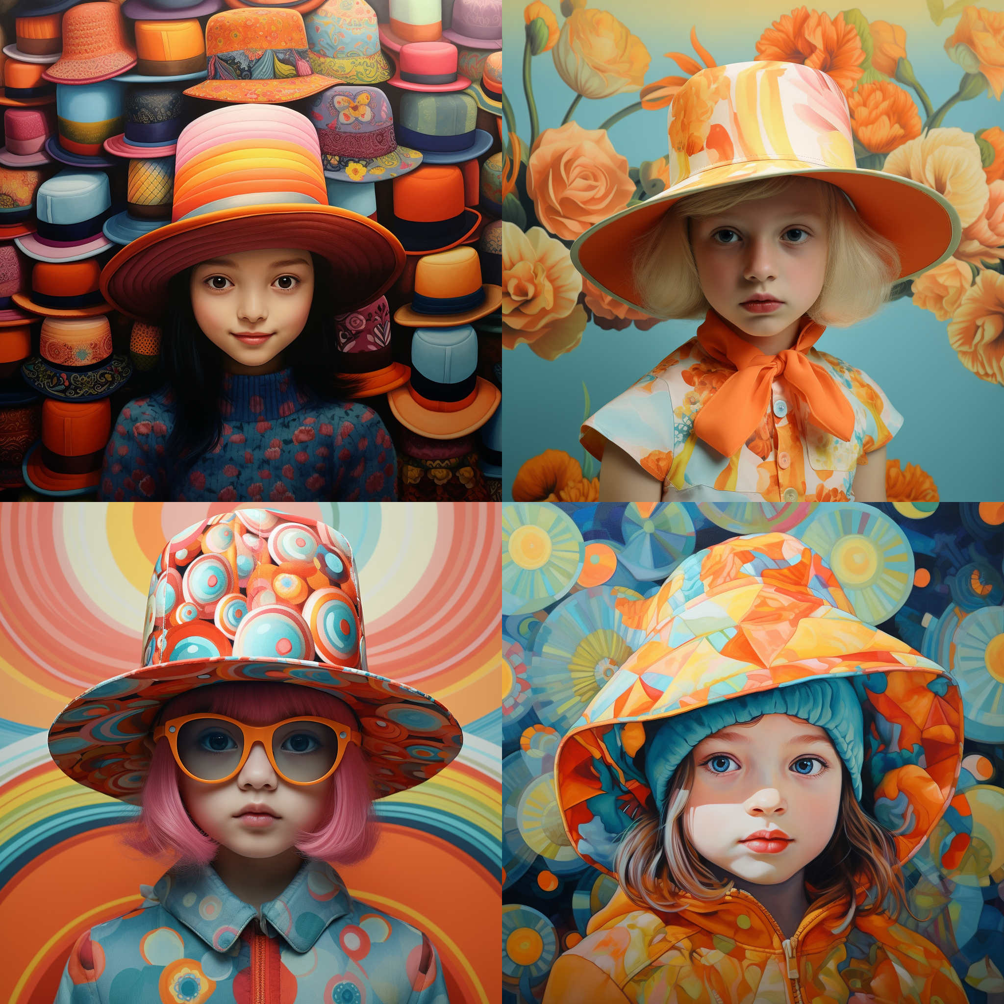 图案具有动感，颜色更鲜明的类似的系列，儿童帽子